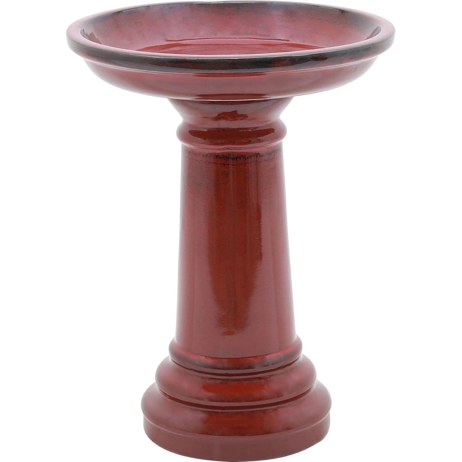 Glazed Mini Bird Bath Firework Red