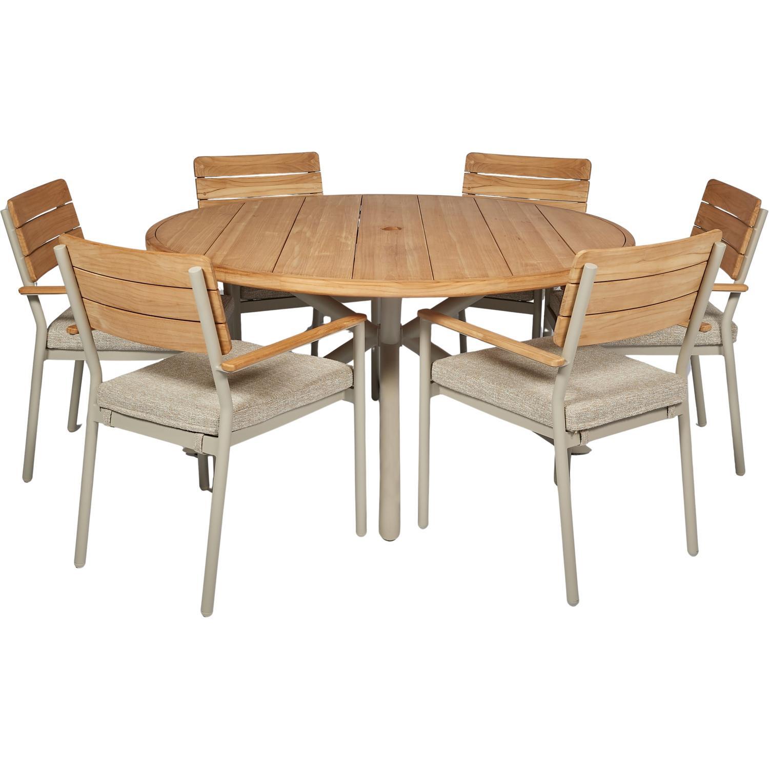 Outdoor Round Teak Dining Setting 7 Piece