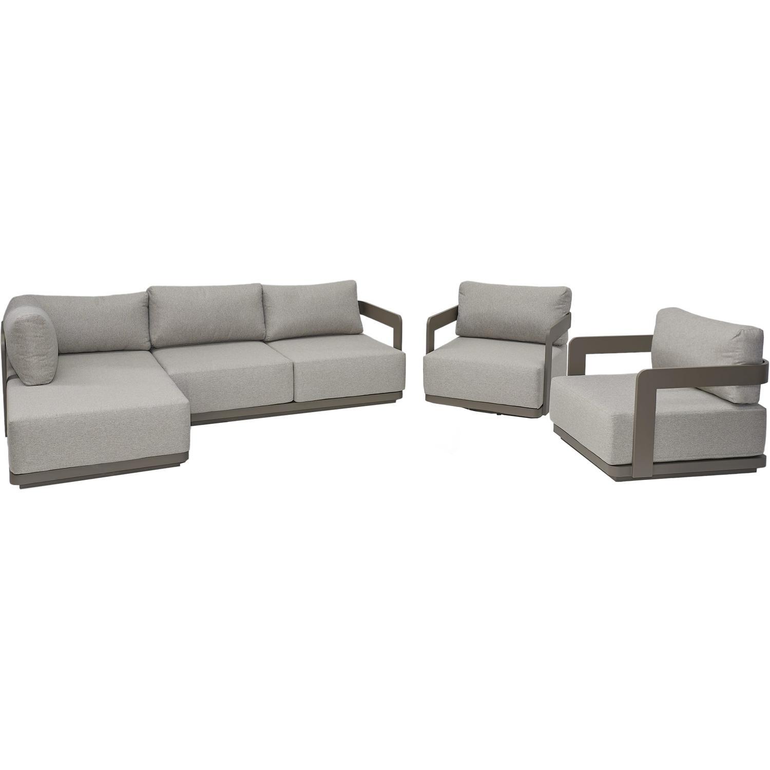 Berlin Outdoor Lounge Setting  3 Piece Seats 5 with  Swivel Lounge Chairs
