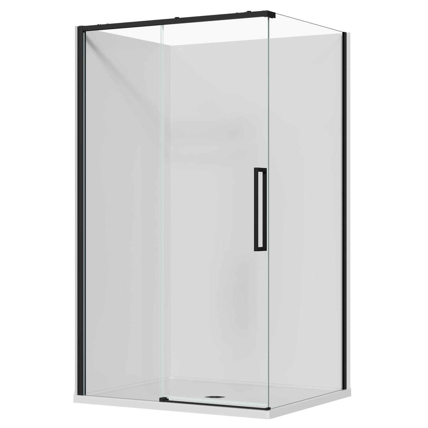 2 Sided Frameless Sliding Flat Wall Acrylic Shower LH 1200 x 1000 x 2040mm Black