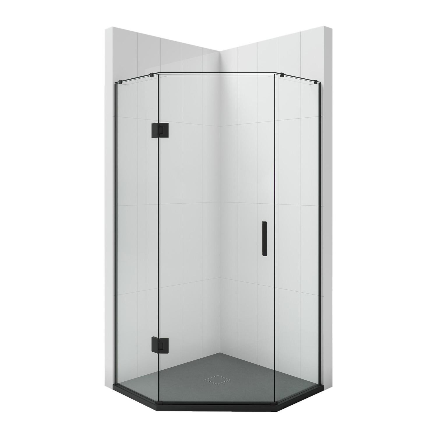 1000 x 1000mm Angle Front Black Tray, Ellure Walls and Matte Black Hinged Screen Package