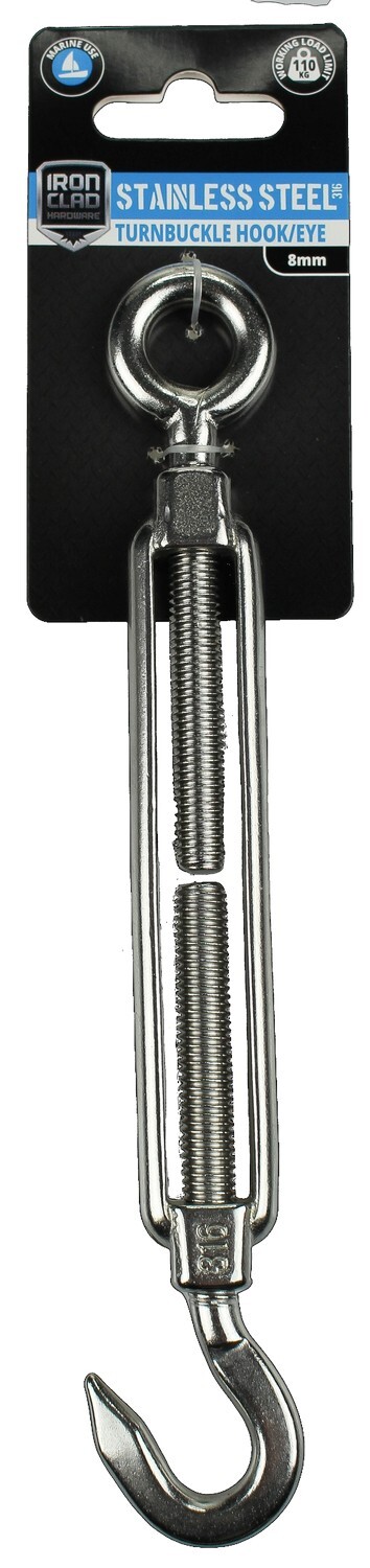 Turnbuckle Hook/Eye 8mm Stainless Steel 316