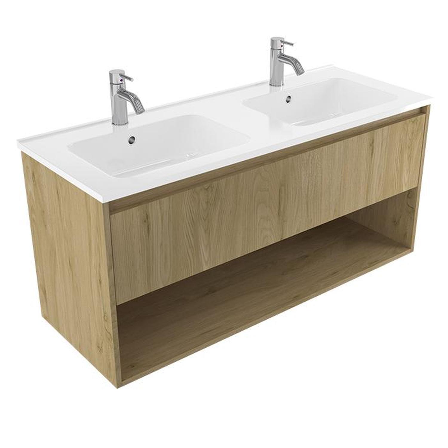 2 Bowl Wall Vanity 1200mm French Oak