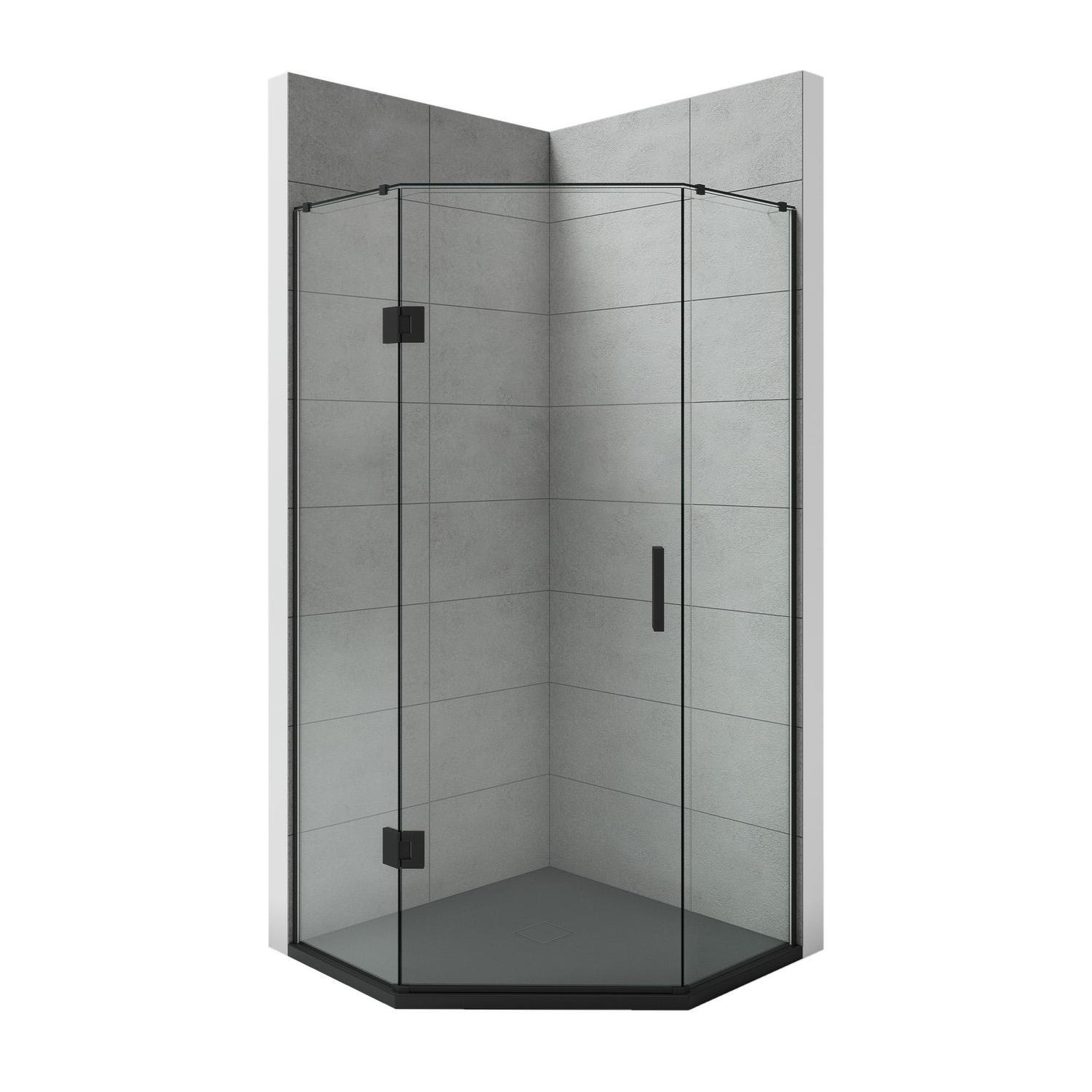 900 x 900mm Angle Front Black Tray and Matte Black Hinged Screen