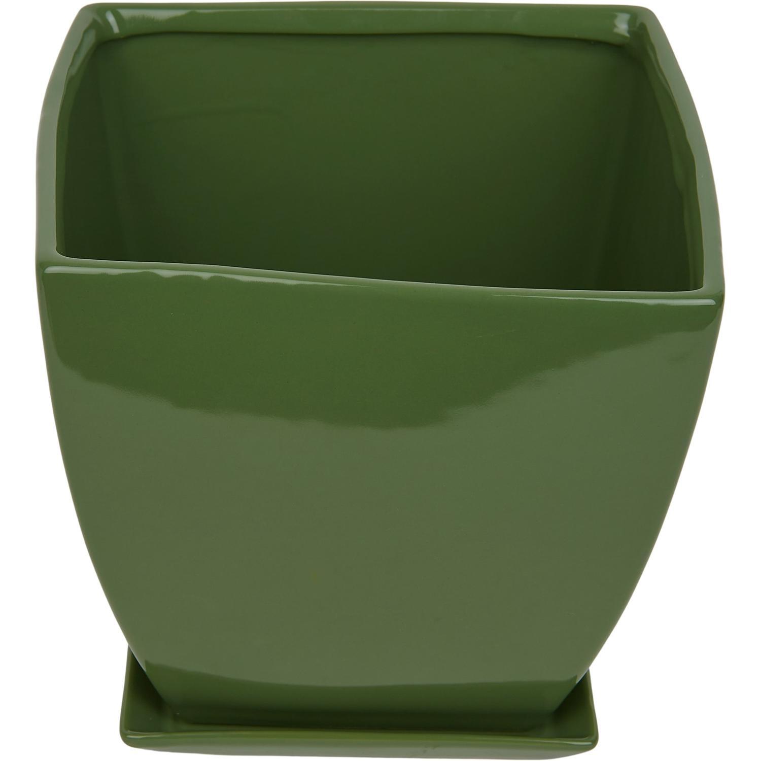 Tapered Square Pot and Saucer M Olive Green