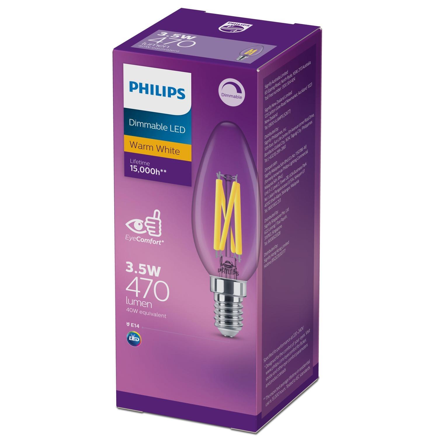LED Candle 3.5 Watt 470 Lumens Small Edison Scre Watt Filament  Clear