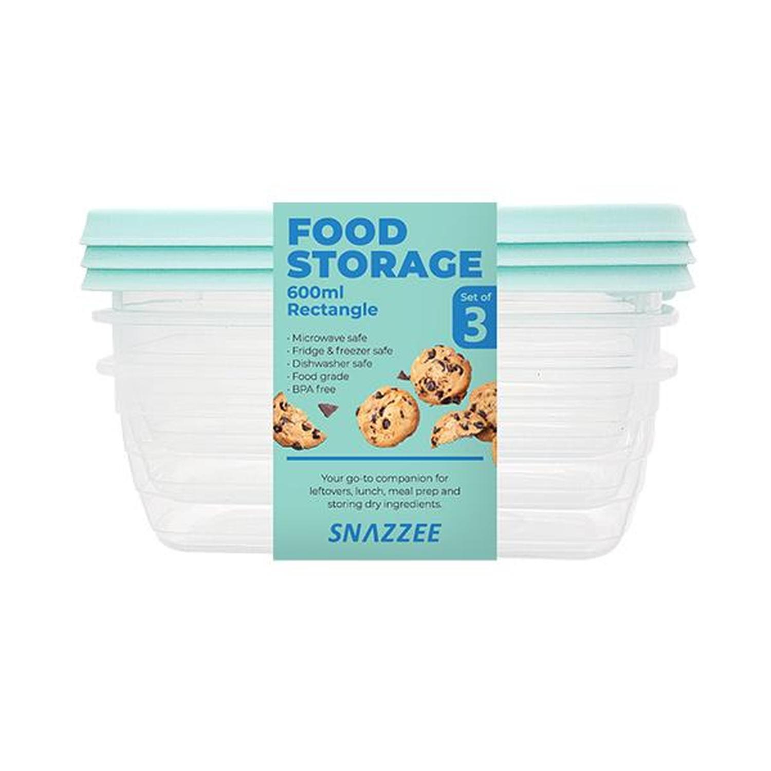Container Rectangle Set of 3 600ml Assorted