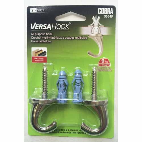 Hook For Plasterboard Or Solid Materials 2 Pack