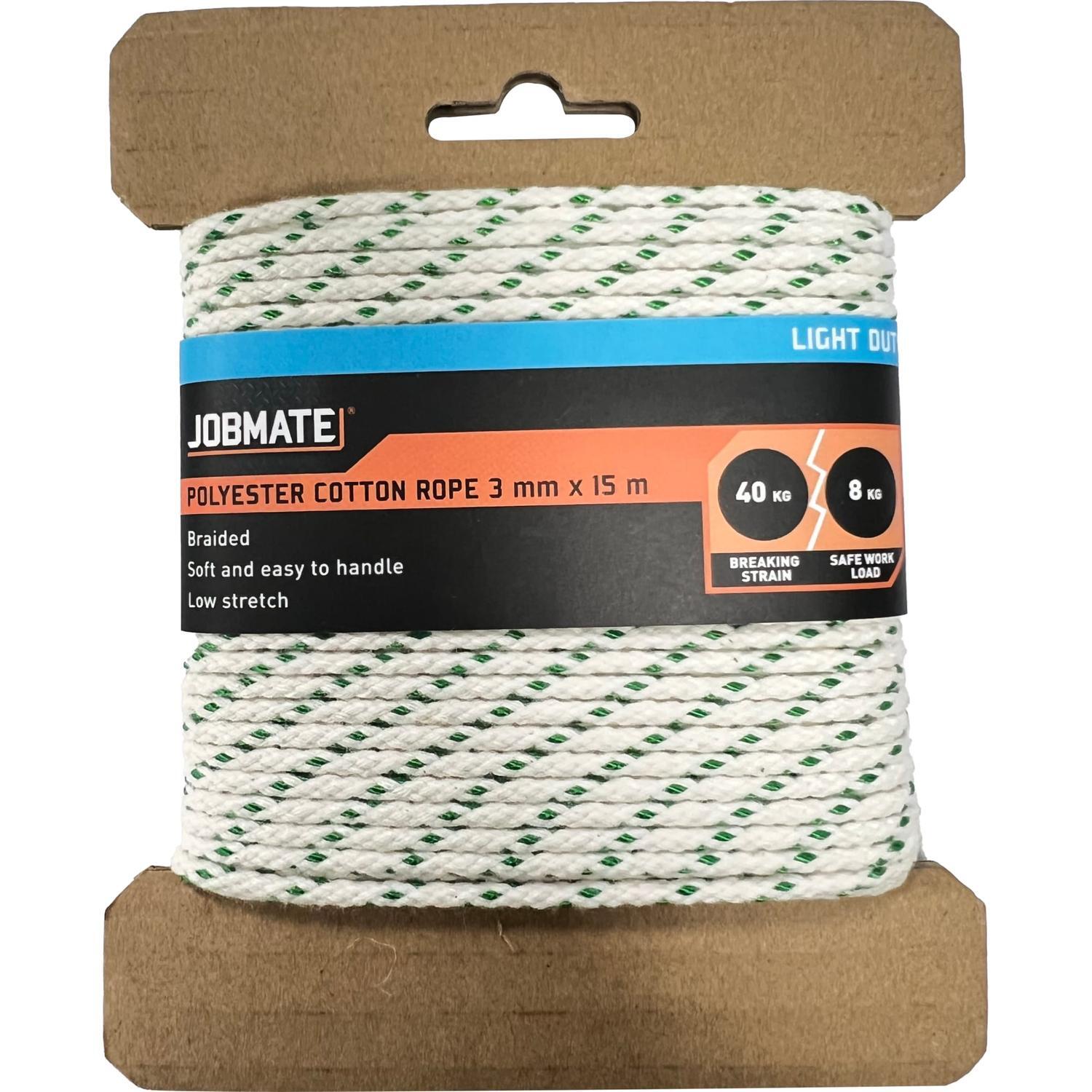 Polyester Cotton Rope 3mm x 30m White with Green Specs