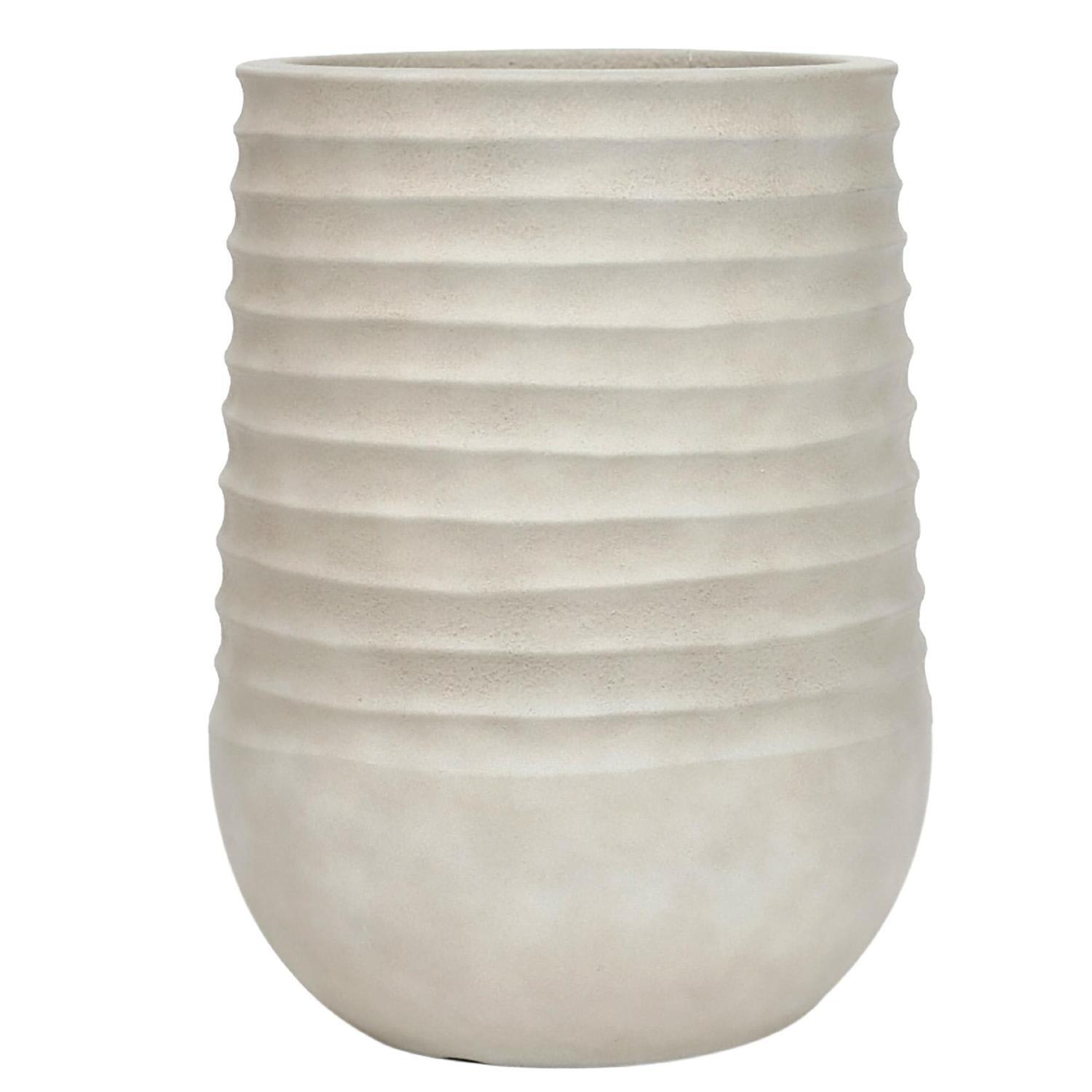Tall Round Ribbed Resin Pot L Cream