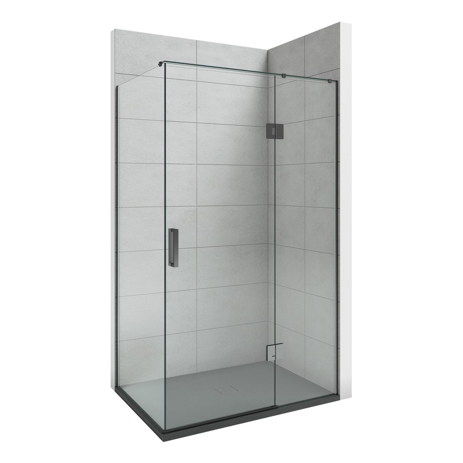 1410 x 1010mm 2-Wall RH Black Tray and Gunmetal Hinging Screen