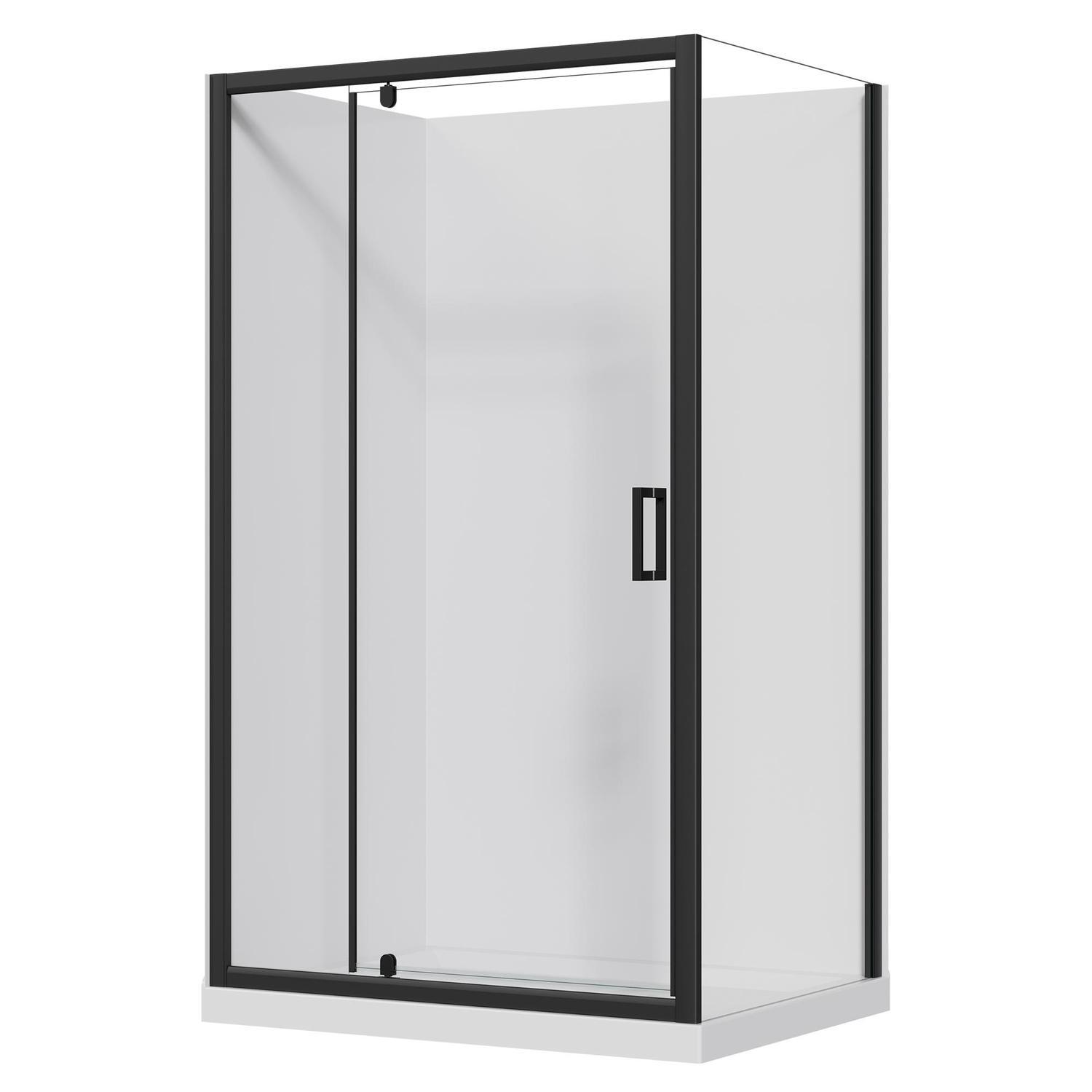2 Sided Flat Wall Acrylic Shower LH 1200 x 900 x 2015mm Black