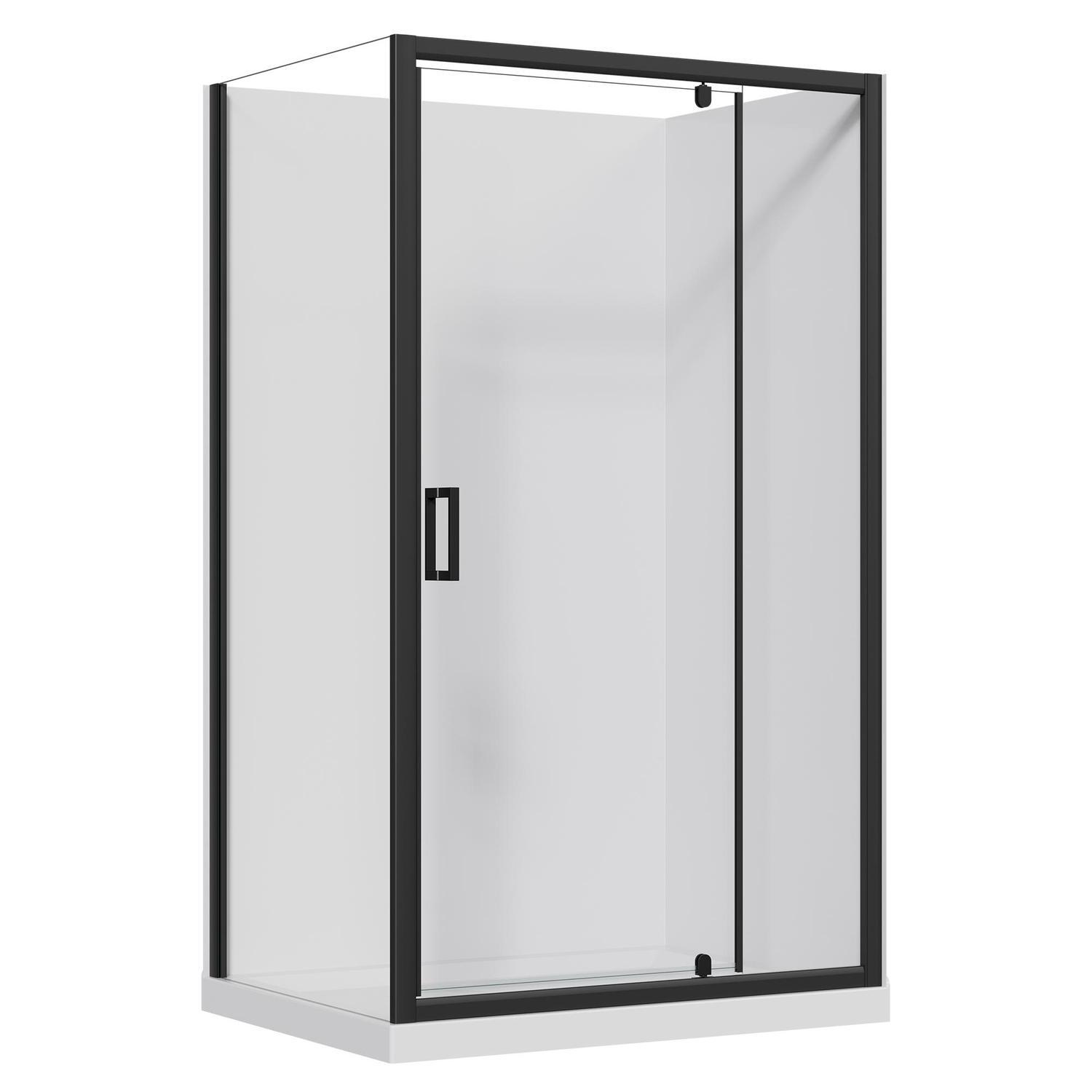 2 Sided Flat Wall Acrylic Shower RH 1200 x 900 x 2015mm Black