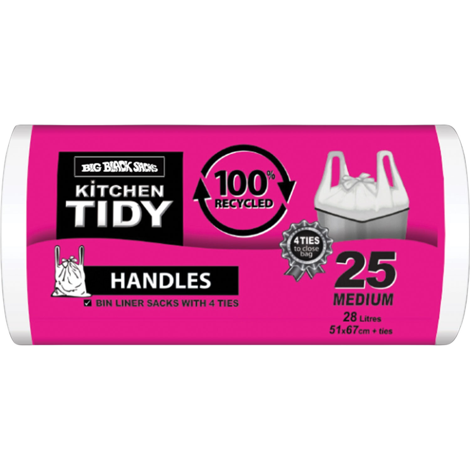 100% Recycled Rubbish Bags 25 Pack Medium 28 Litre