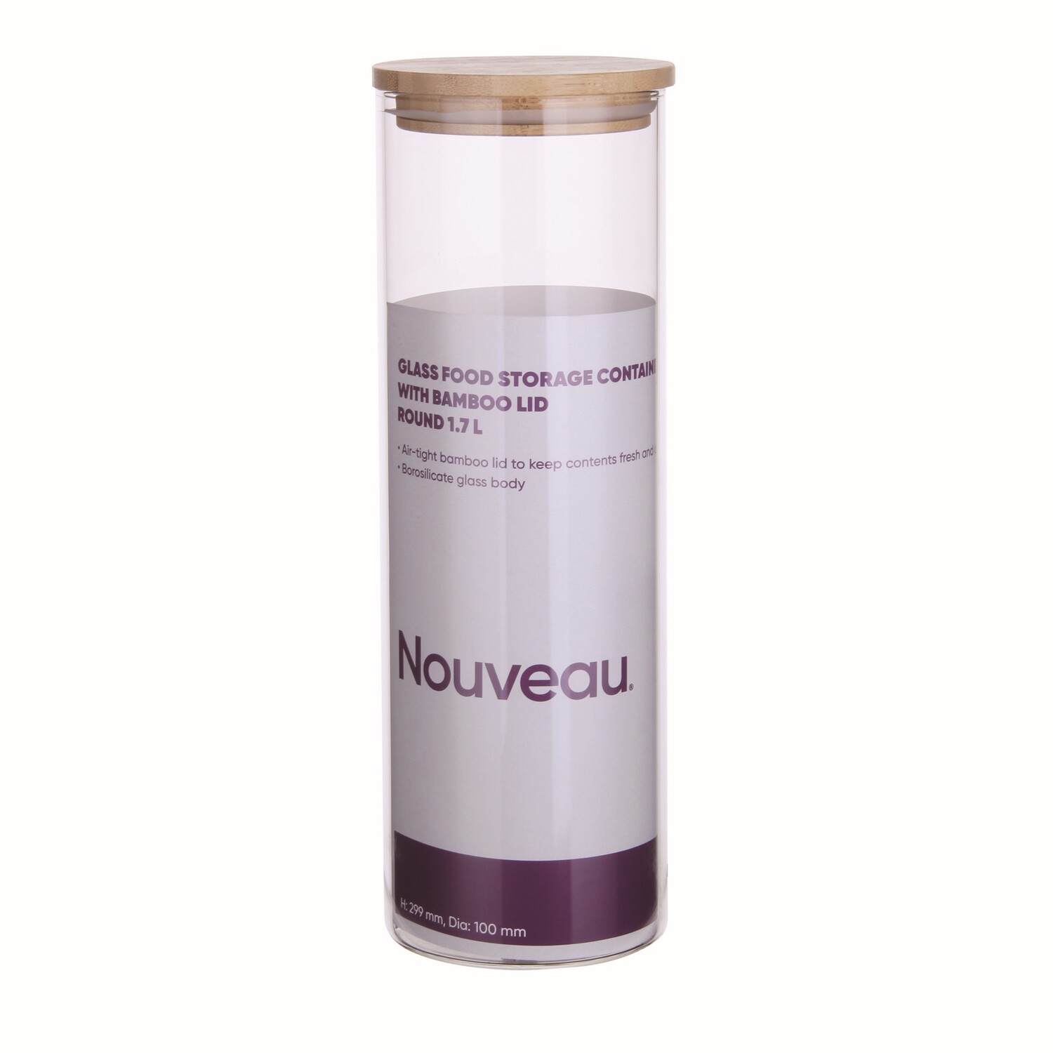 Container Food Glass Bamboo Lid 1.7 litre