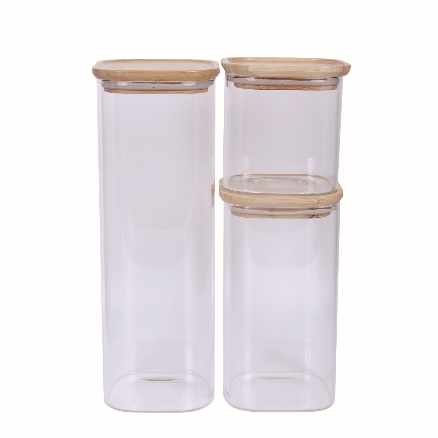 Container Food Glass Wood Lid 3 Piece