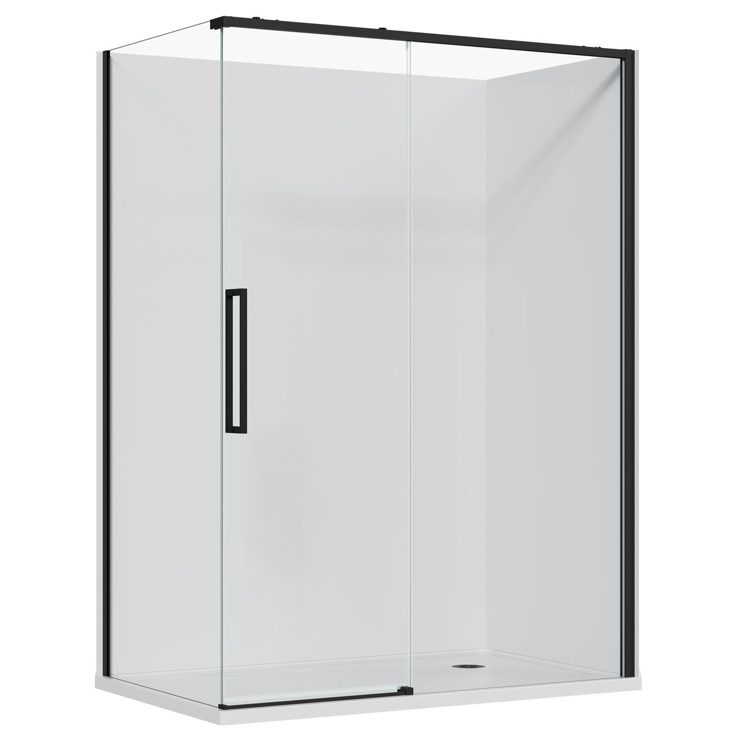 2 Sided Frameless Sliding Flat Wall Acrylic Shower RH 1500 x 915 x 2040mm Black