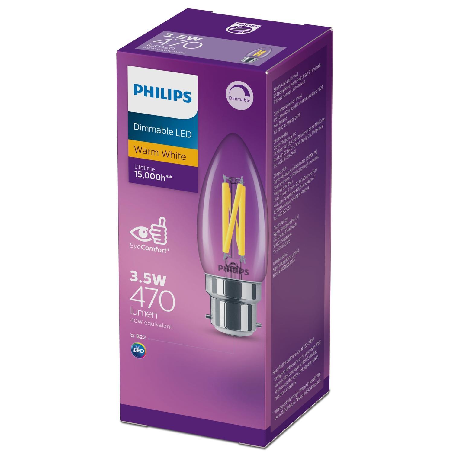 LED Candle 3.5 Watt 470 Lumens Bayonet Cap Filament  Clear