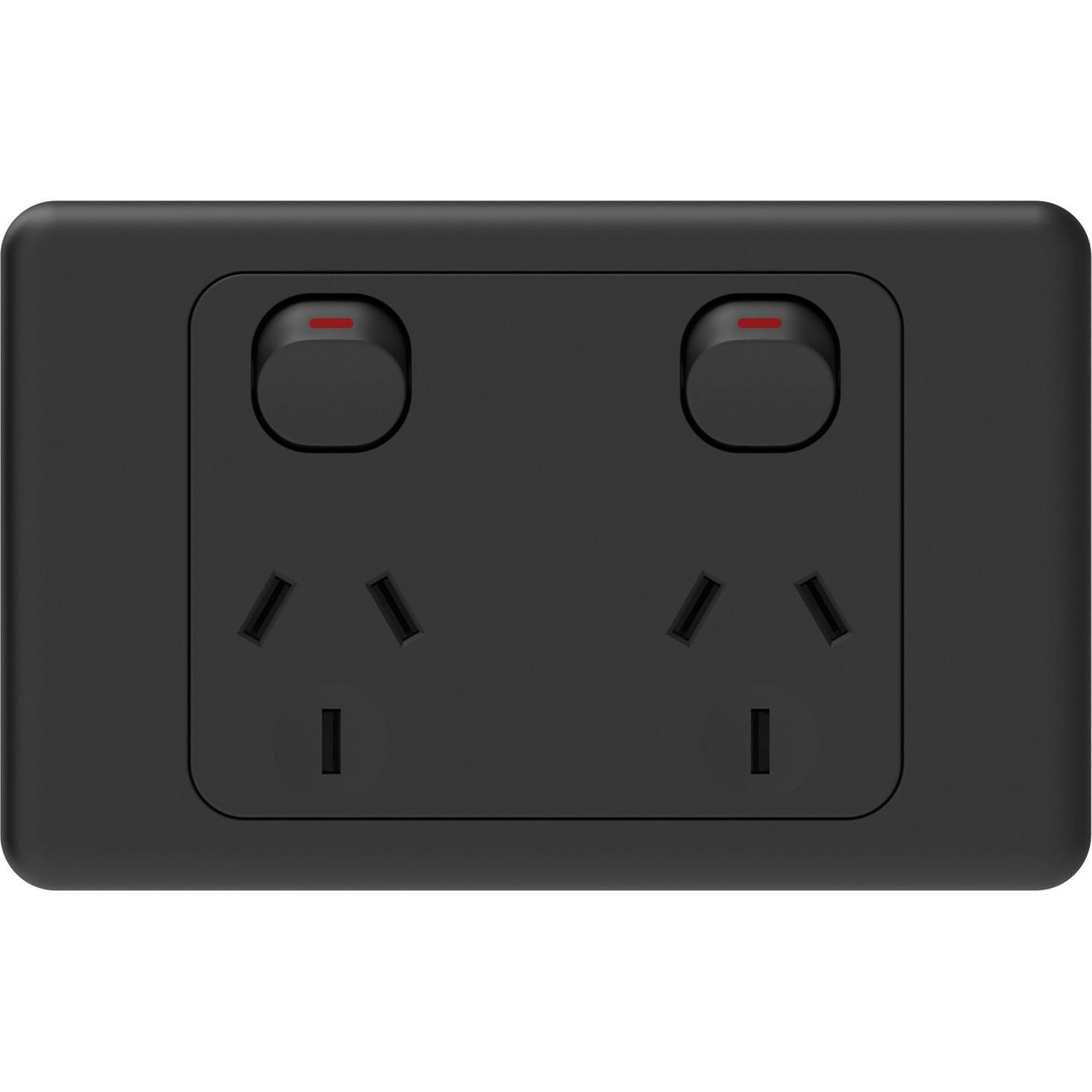 Double Horizontal Point Point Switch 250 Volt Black