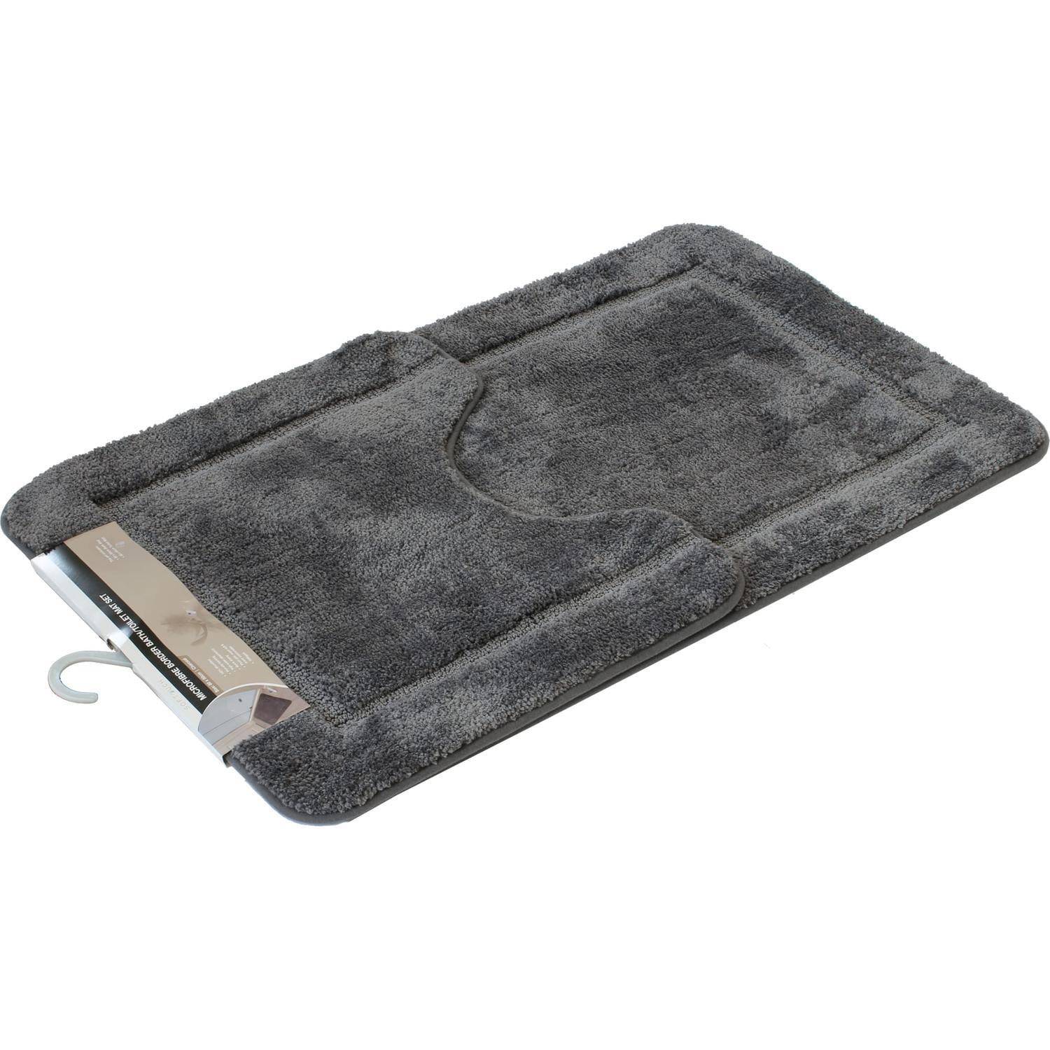 Microfibre Bath & Toilet Mat Set 80cm x 50cm Charcoal