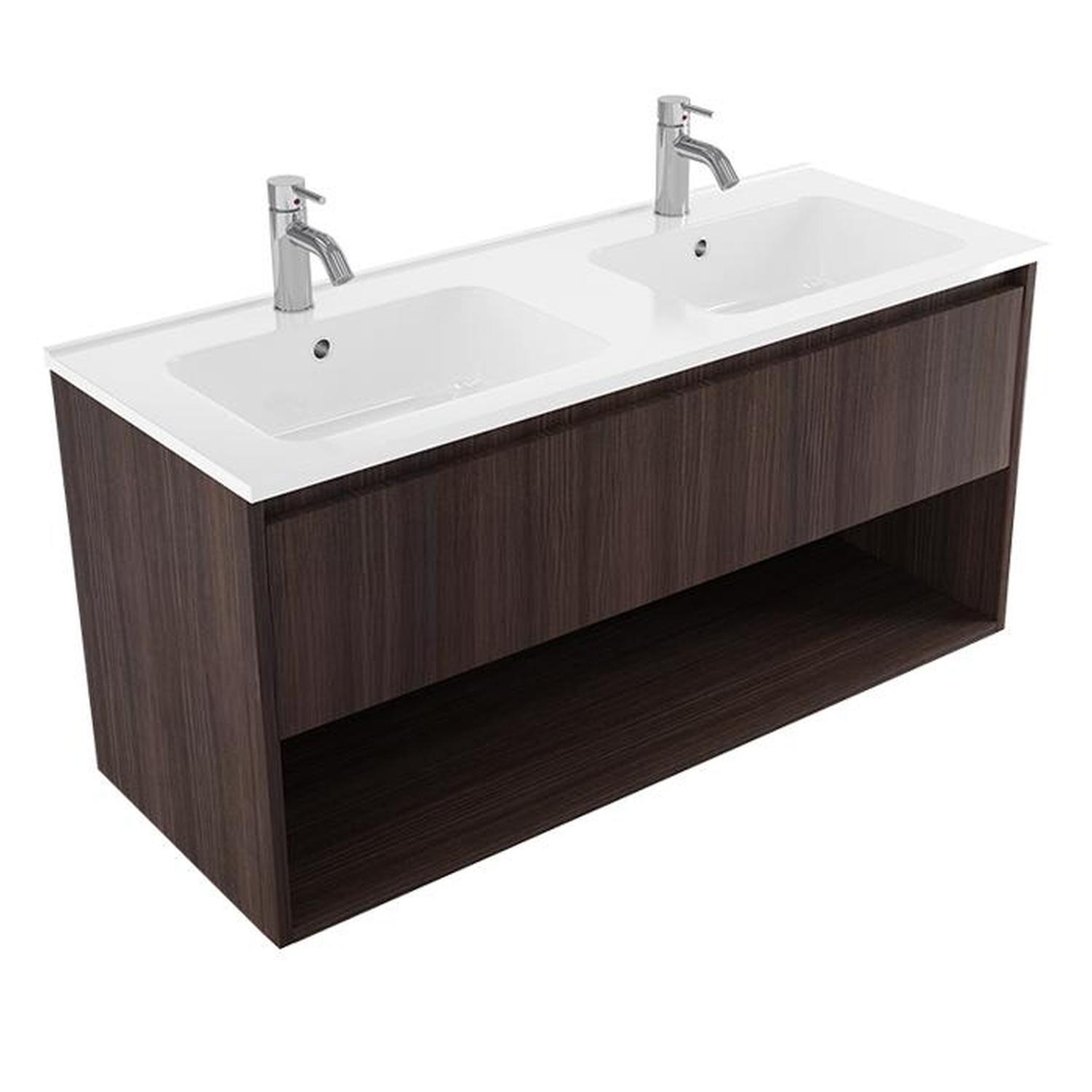 2 Bowl Wall Vanity 1200mm Charred Oak