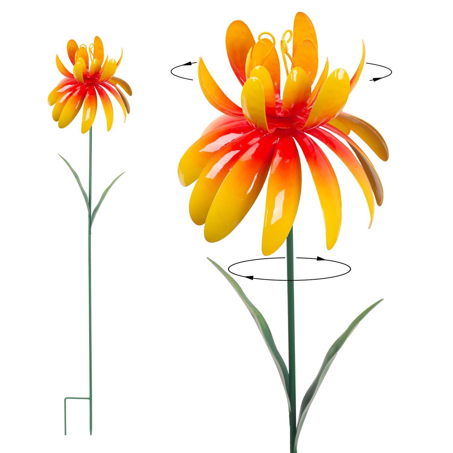 Metal Spinning Flower Stake H: 99cm, Dia: 20cm Yellow