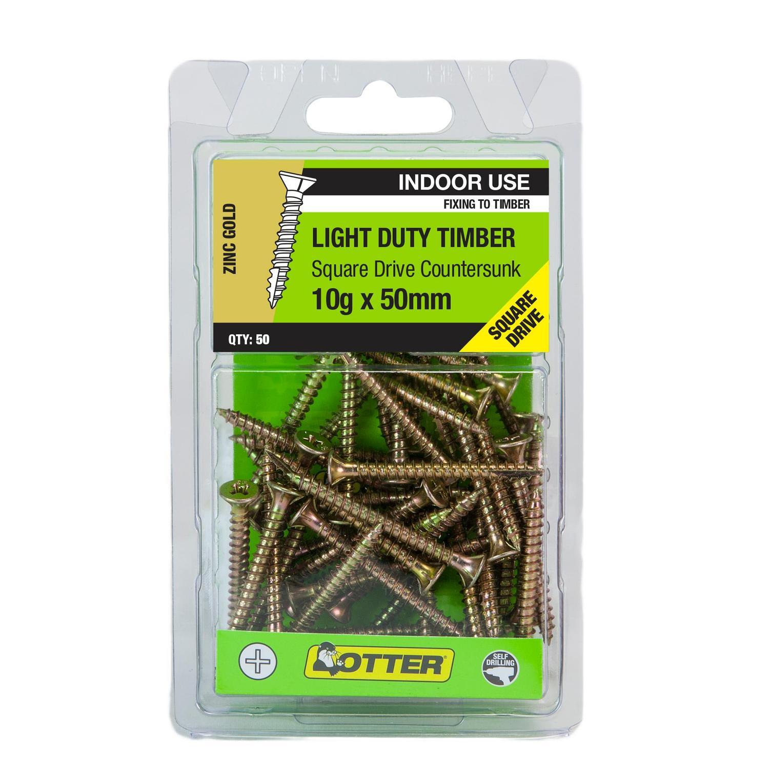 Light Duty Timber Screws 10g x 50mm Pack of 50 Zinc Gold Plated