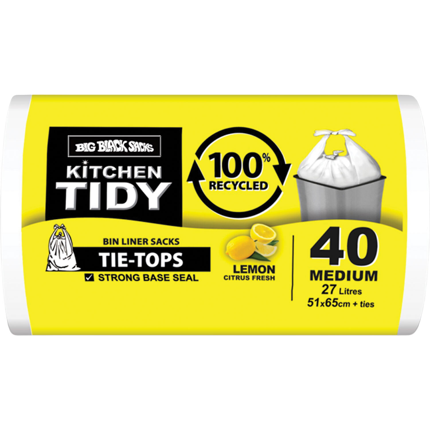 100% Recycled Tie-Top Rubbish Bags 40 Pack Medium 27 Litre