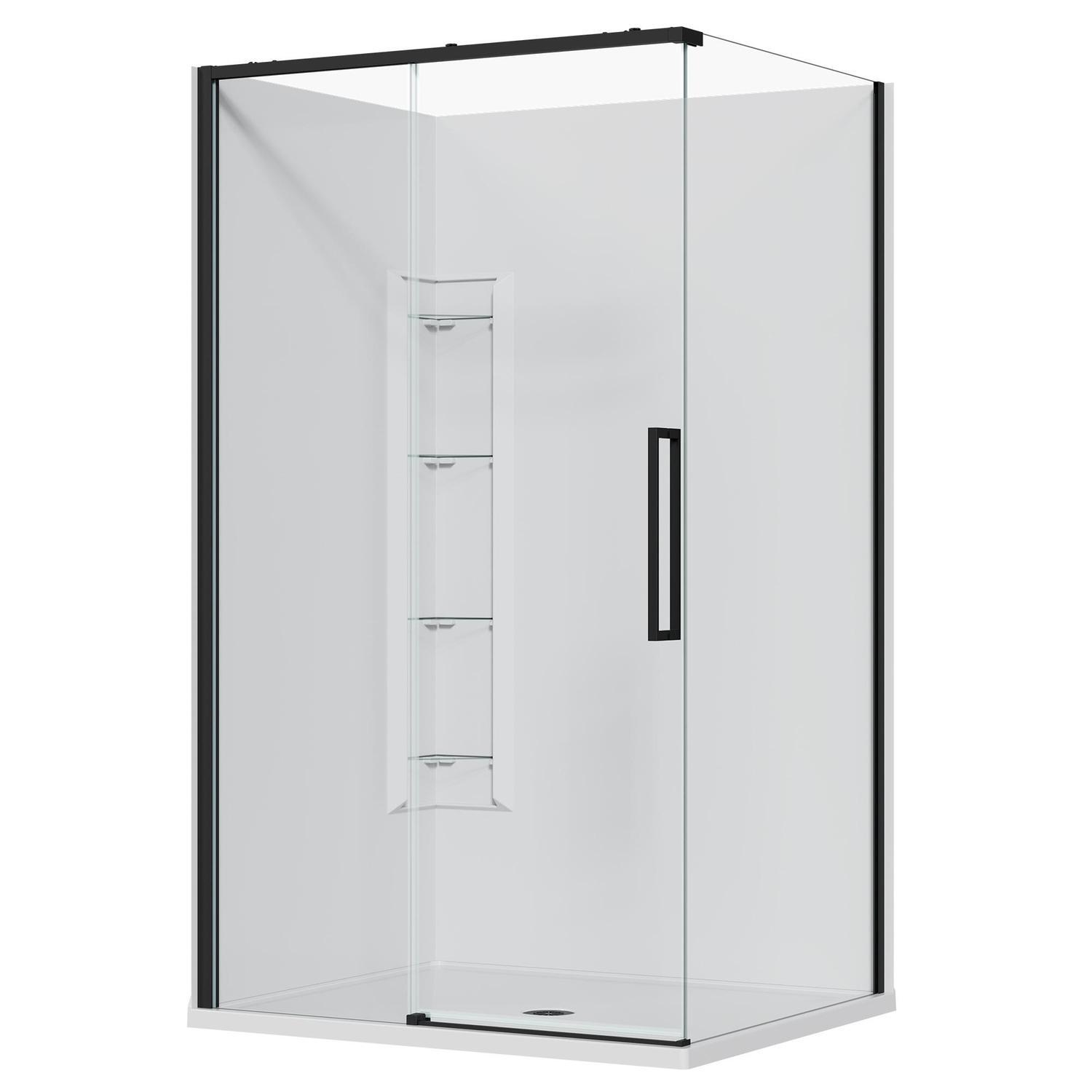 2 Sided Frameless Sliding Corner Mould Acrylic Shower LH 1200 x 1000 x 2040mm Black