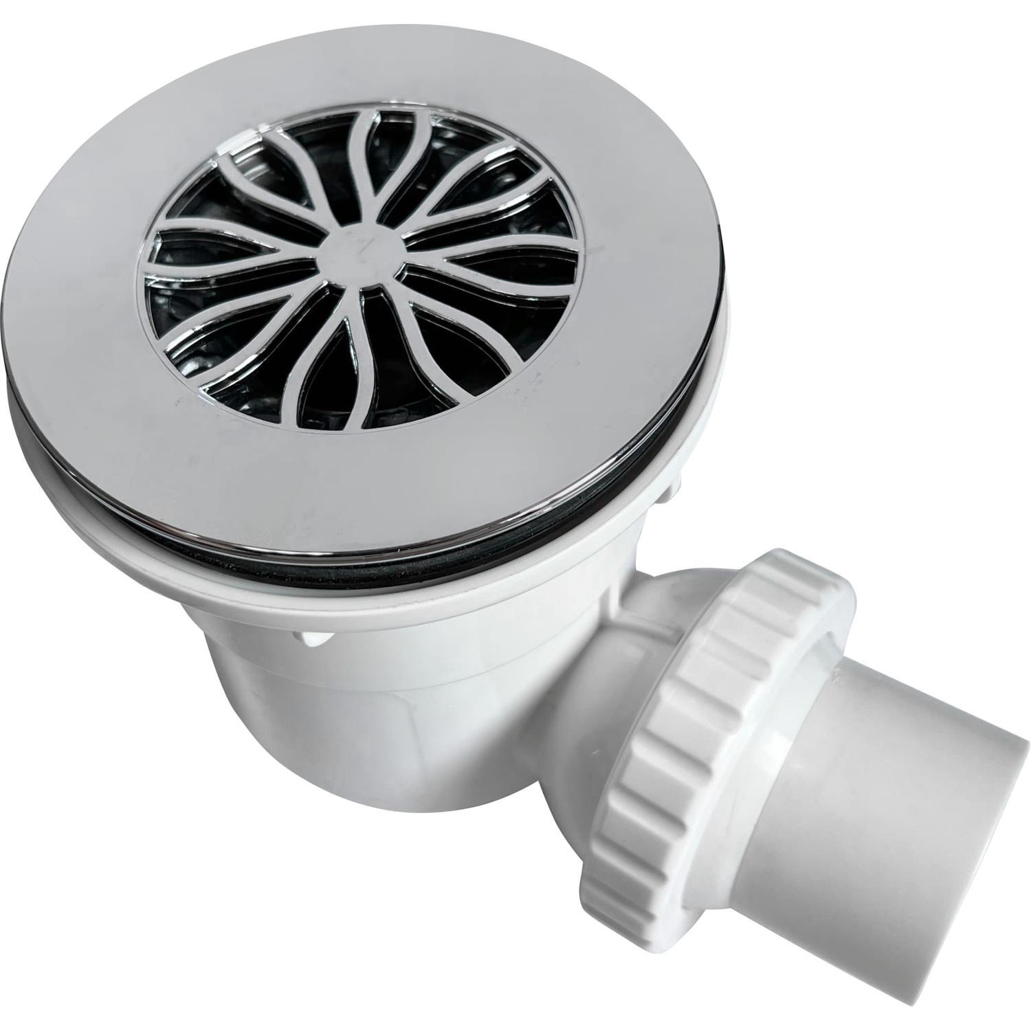 Shower Waste Side Exit Flat 90mm Chrome