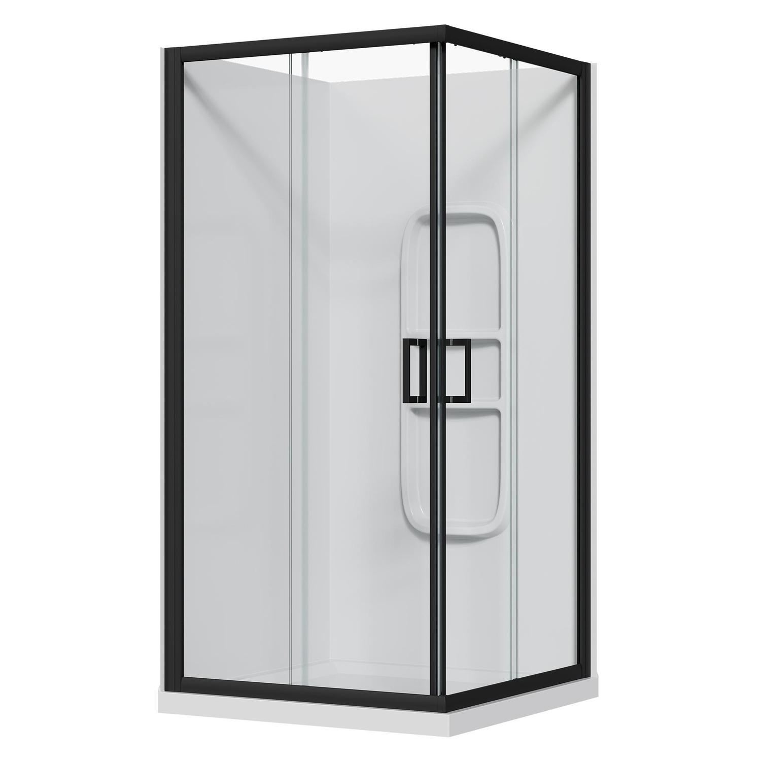 2 Sided Slider Side Mould Acrylic Shower Offset Waste 1000 x 1000 x 2015mm Black