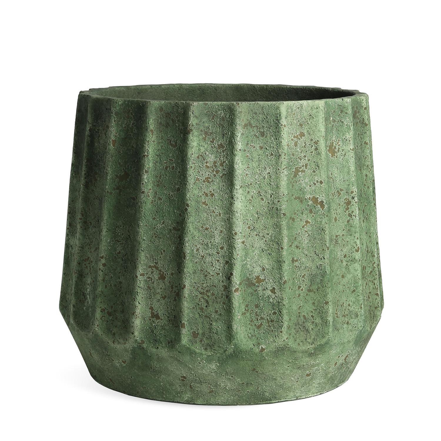 STONELEIGH & ROBERSON | Ribbed Cement Drum Pot M Green | Mitre10