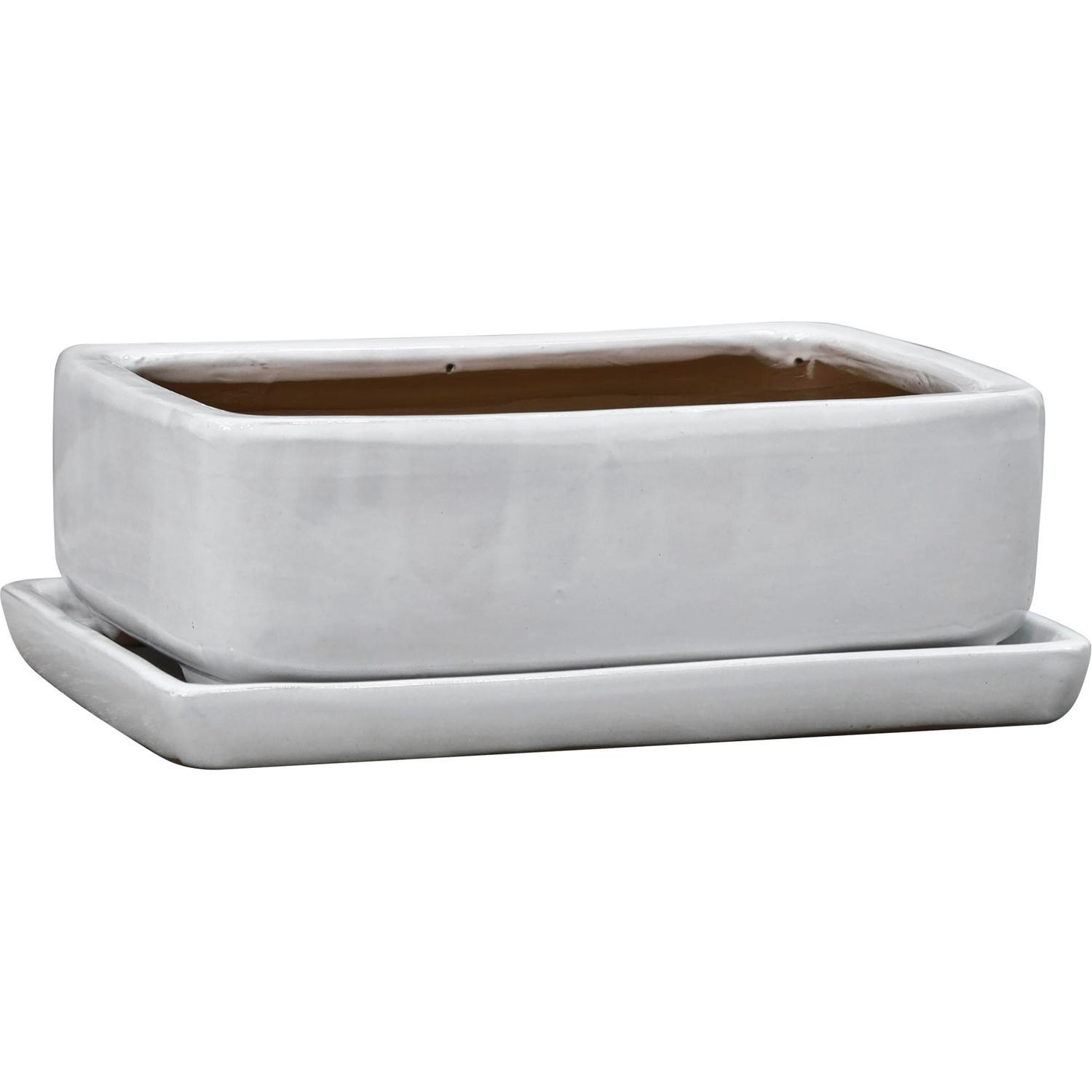 Glazed Bonsai Rectangle Pot Small White