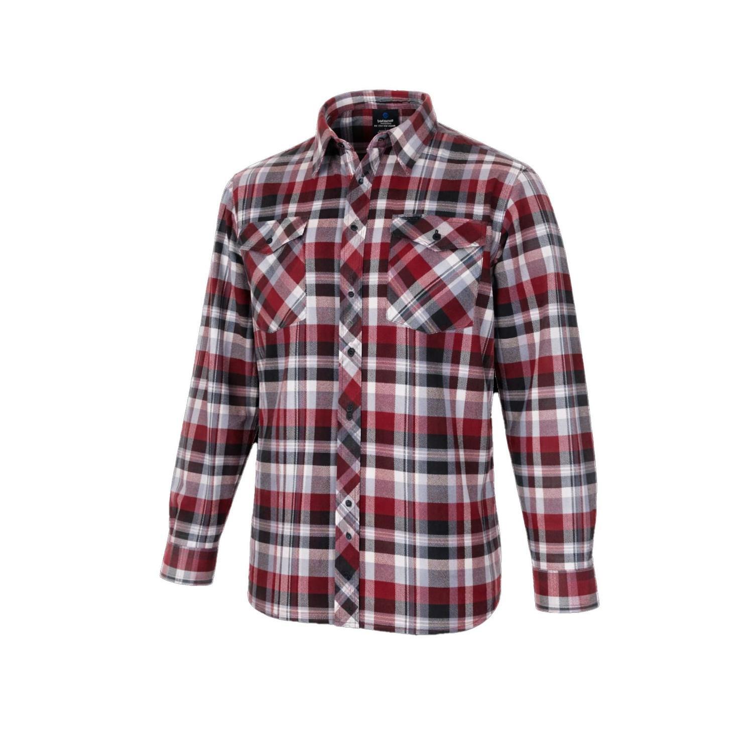 Open Front Brushed Cotton Shirt 2X Black/Red