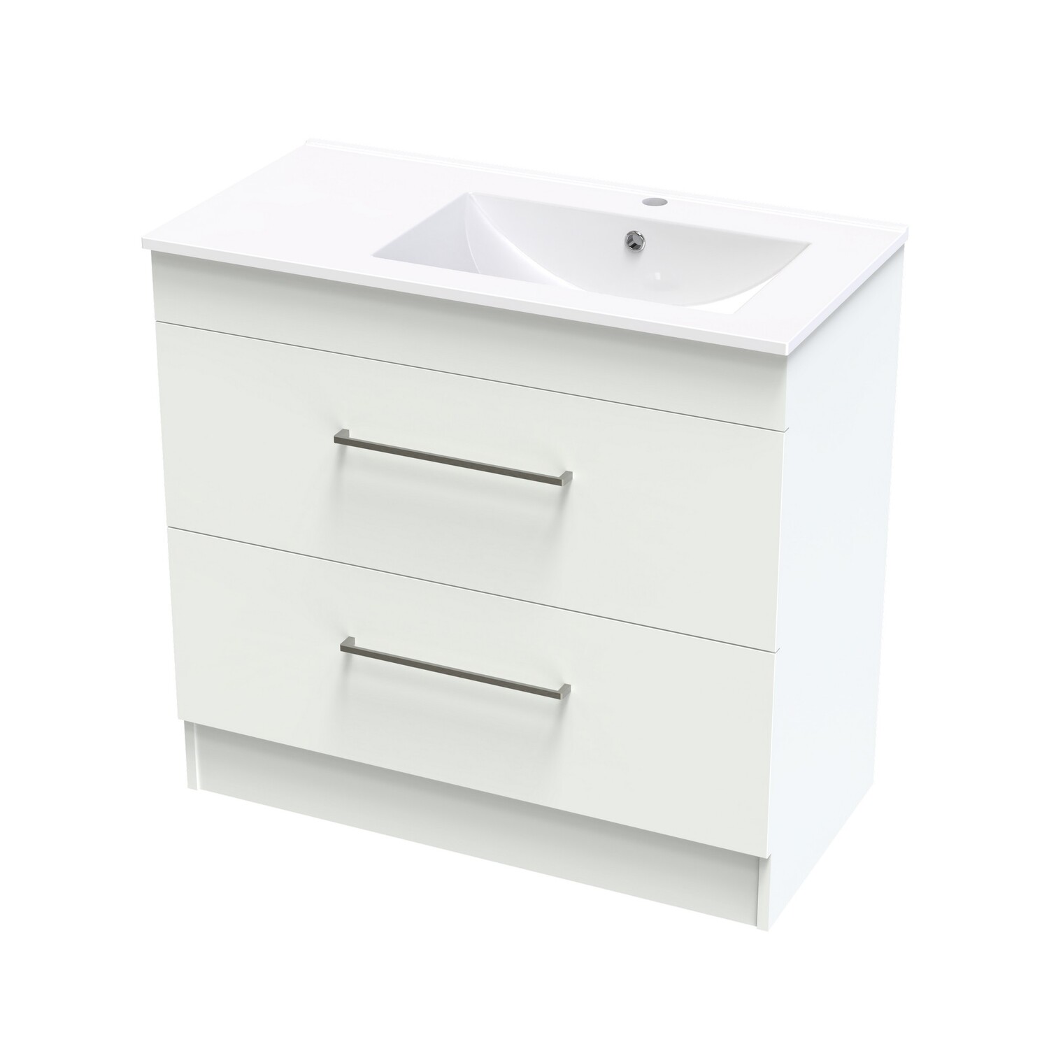 Cashmere Valley 900 Right Hand Bowl Double Drawer Floor White Melamine