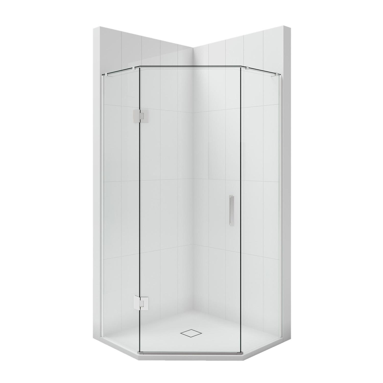 1000 x 1000mm Angle Front White Tray, Ellure Walls and Chrome Hinged Screen Package