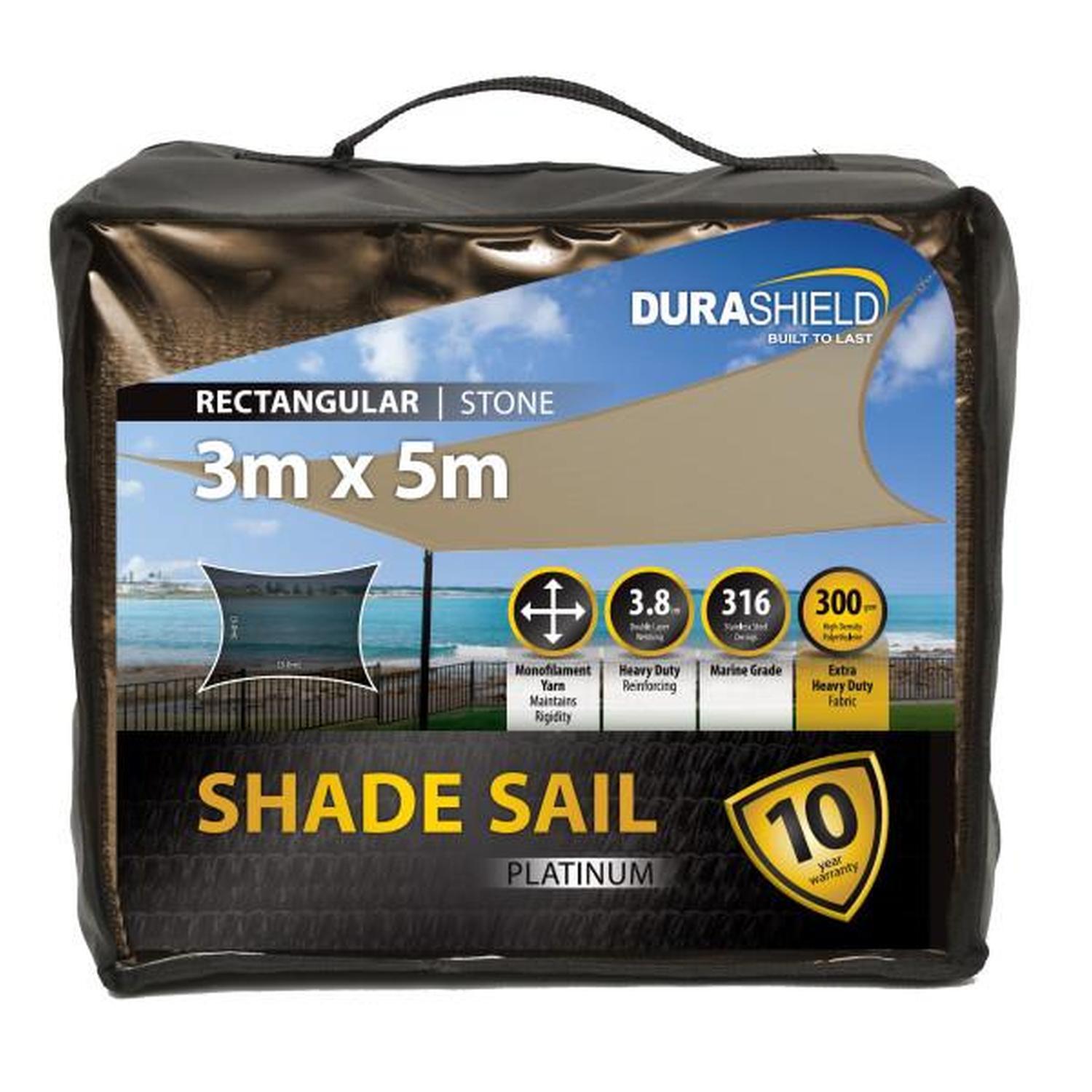 Shade Sail Platinum Rectangle  3 x 5M Stone
