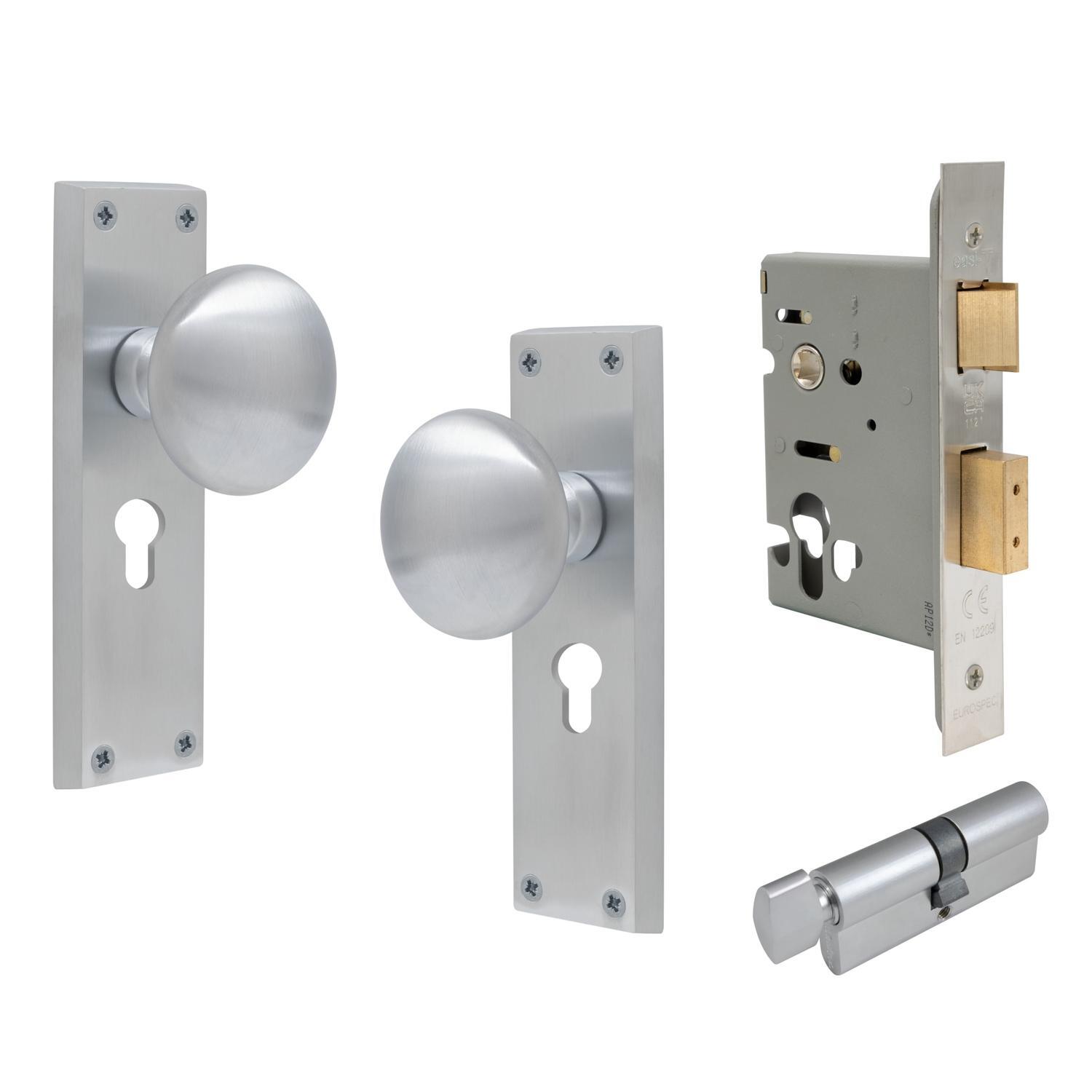 Sutton Square Longplate Euro Locking Set Satin Chrome