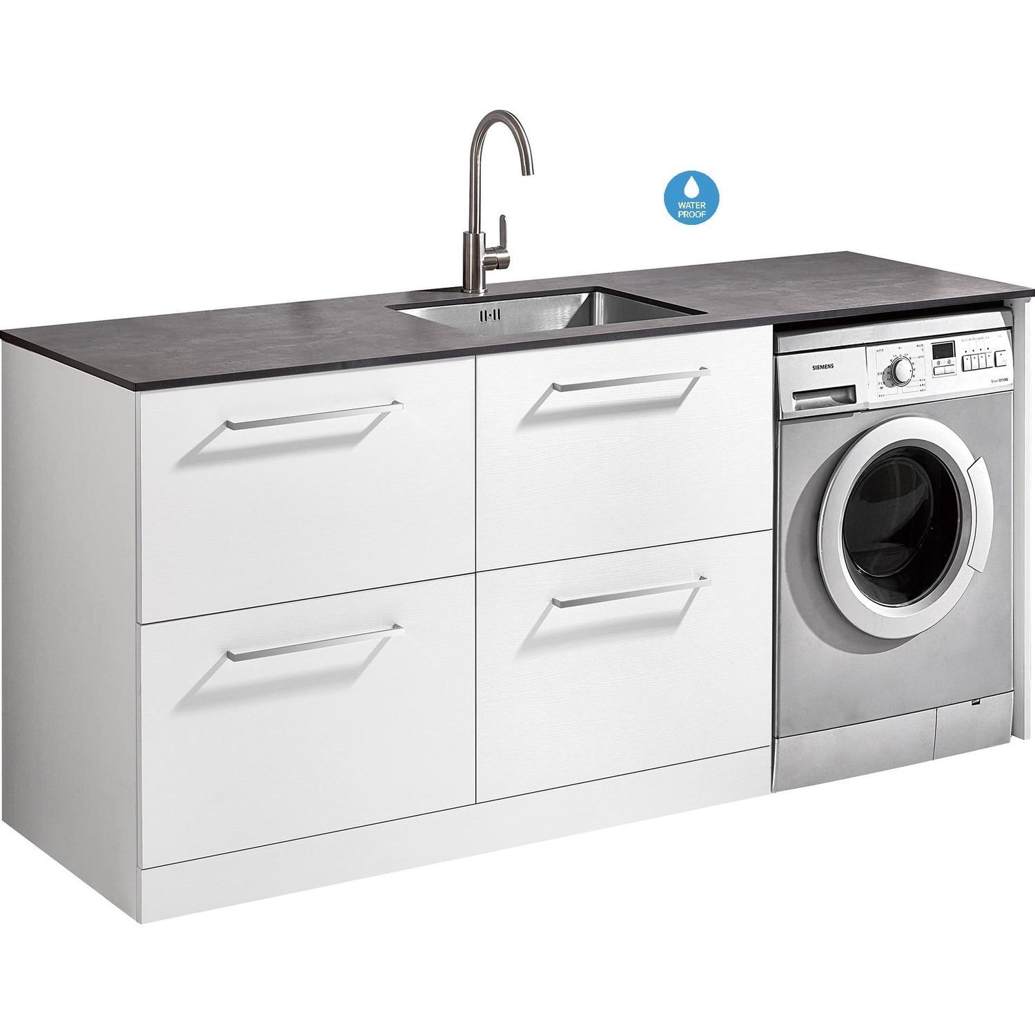 LH Laundry Station with 4 Drawer  1945mm White and Slate Grey