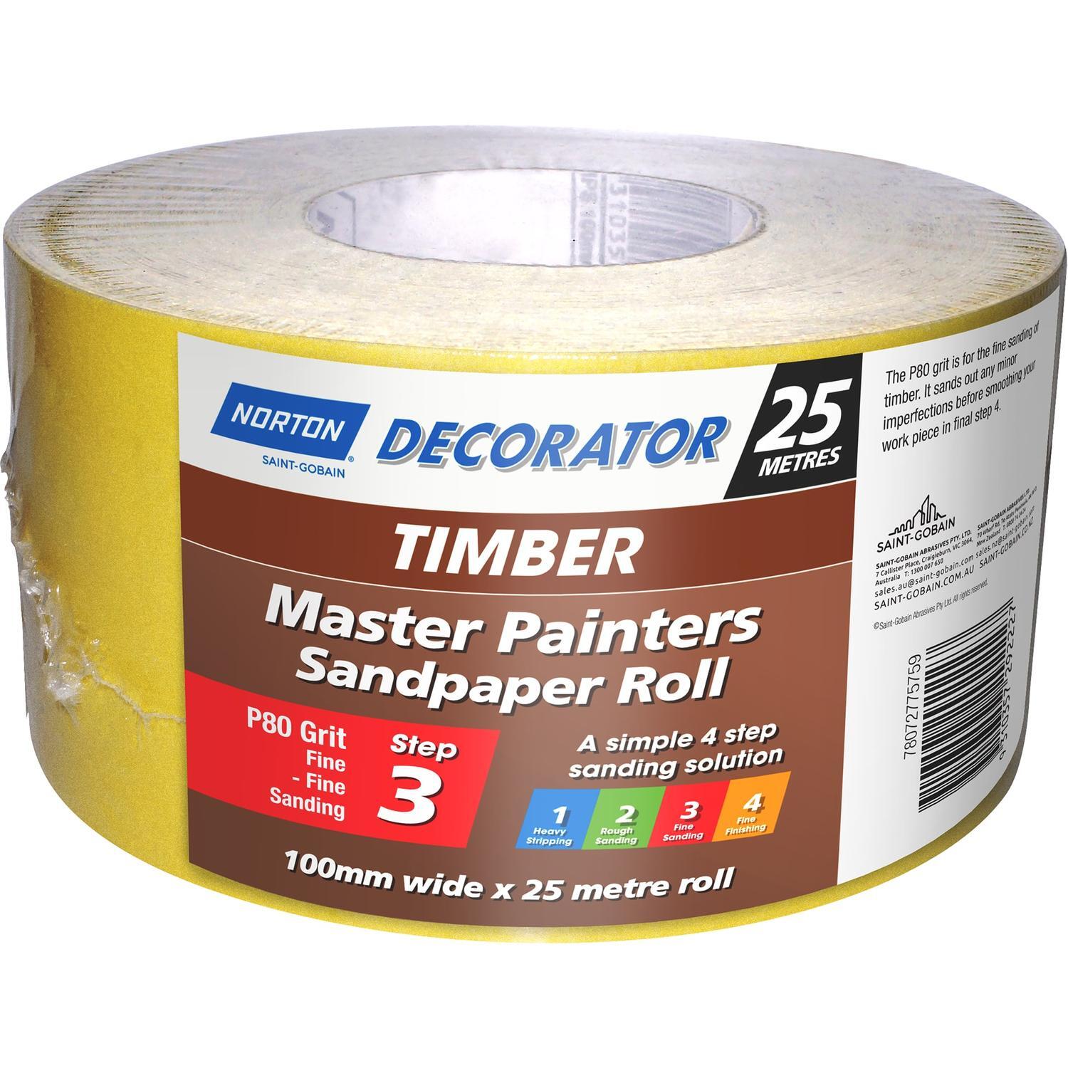 Timbermaster Painters Sandpaper Roll 80 Gritt 100mm x 25m
