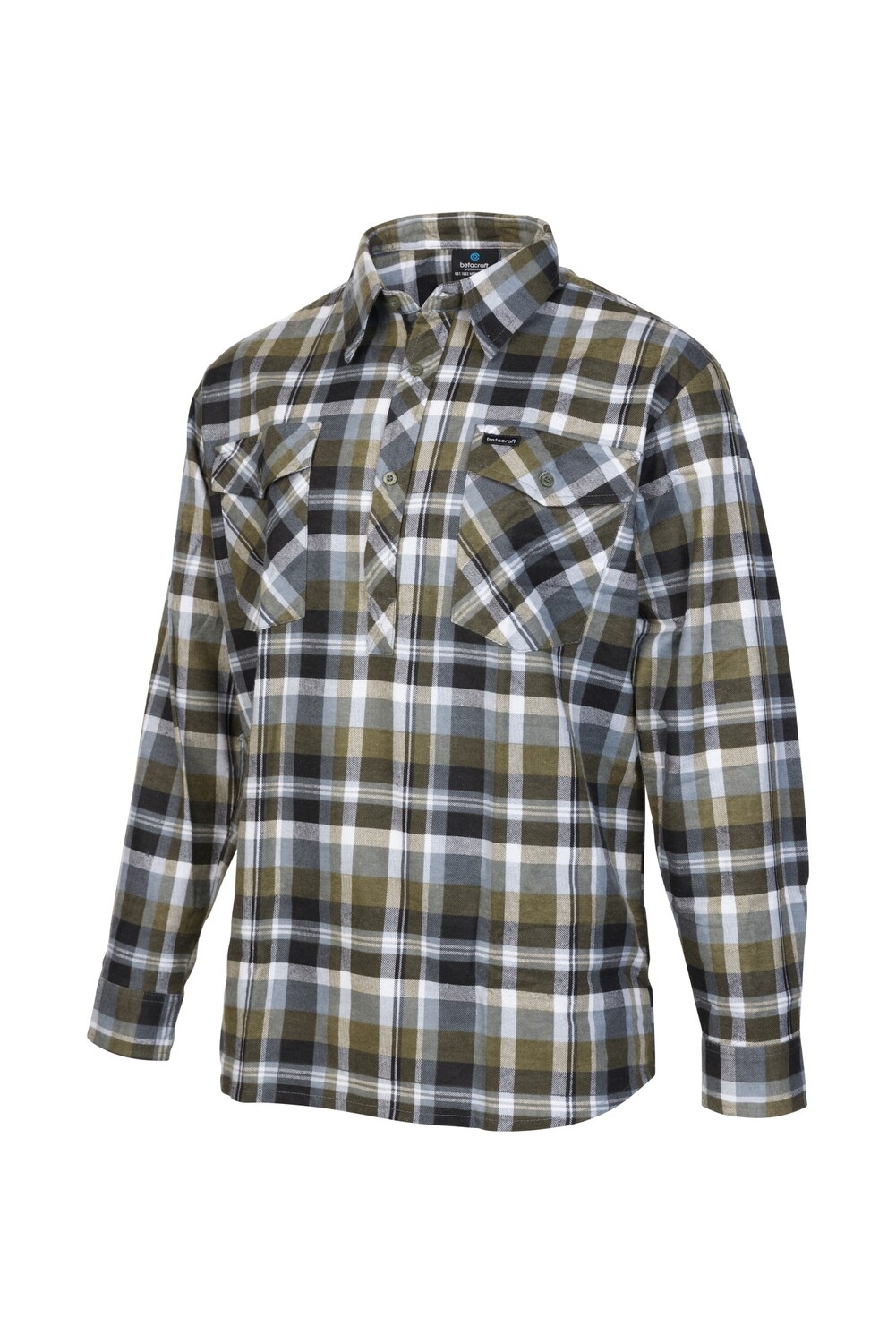 Closed Front Brushed Cotton Shirt 5X Balck Olive