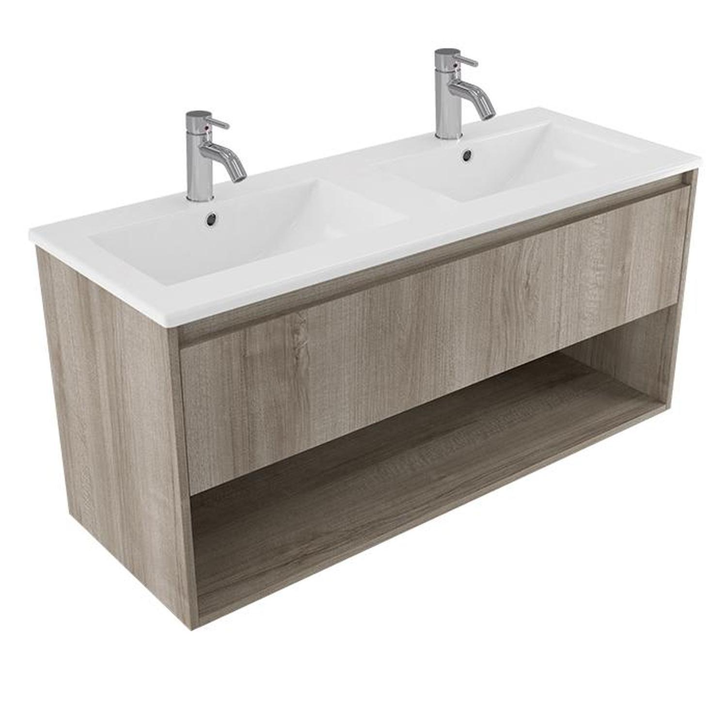 2 Bowl Wall Vanity 1200mm Ashen Walnut