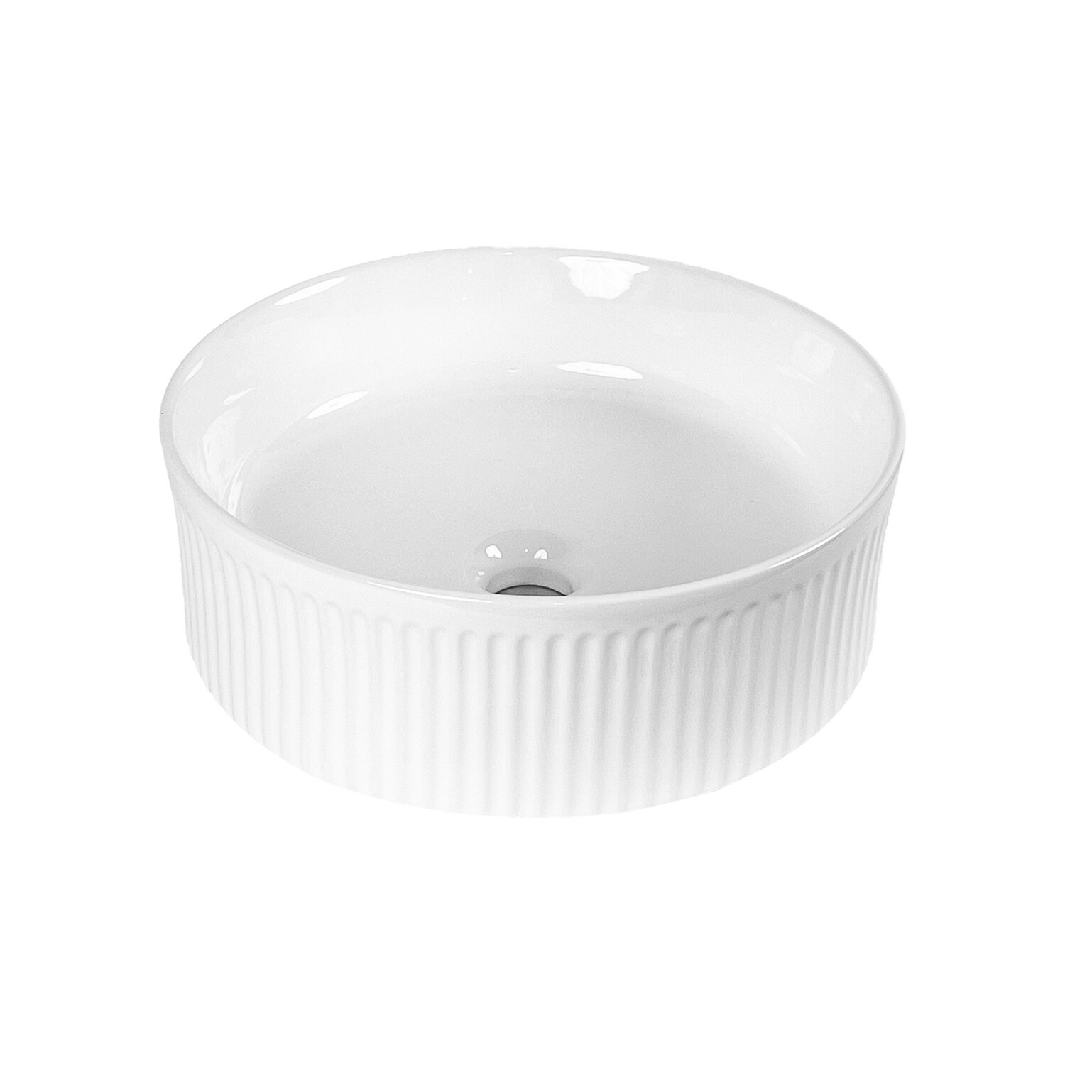 Fluted Vessel Bowl 370mm Gloss White