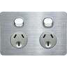 Double Horizontal Power Point Switch Brushed Aluminium 121 x 80 x 28mm Silver Grey