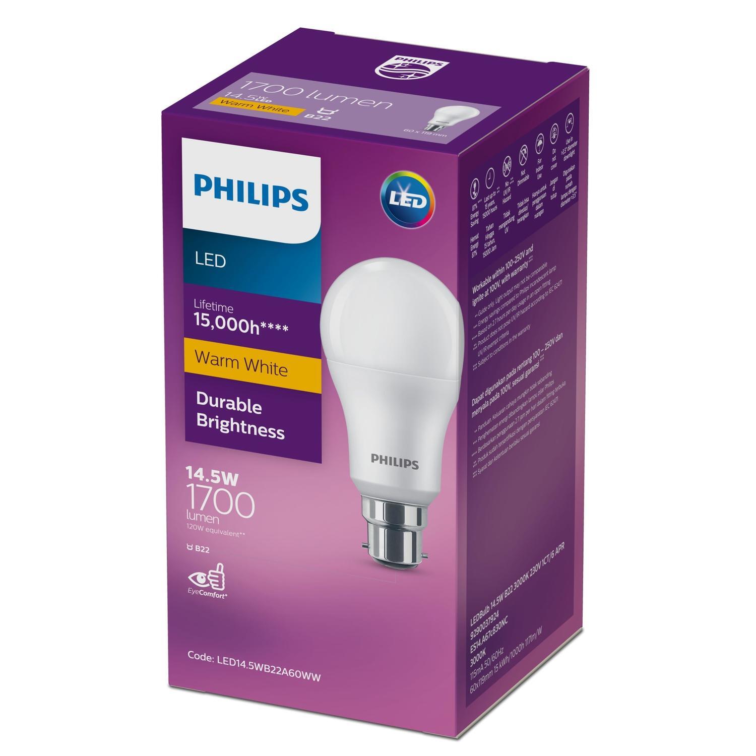 LED Bulb 14.5 Watt 1700 Lumen B22 Warm White Frosted