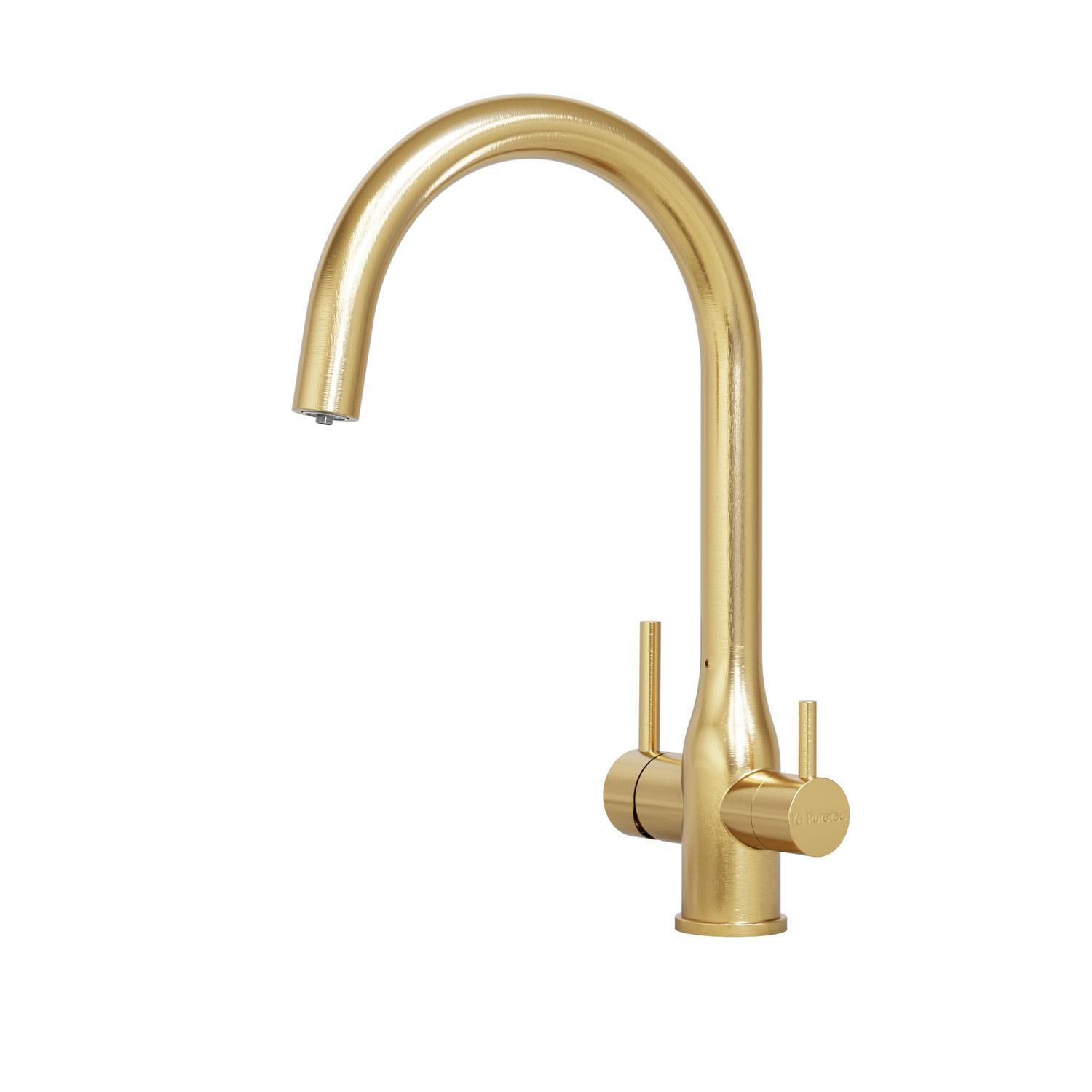 Elite 3-In-1 Gooseneck Water Filter Sink Mixer  Brushed Gold