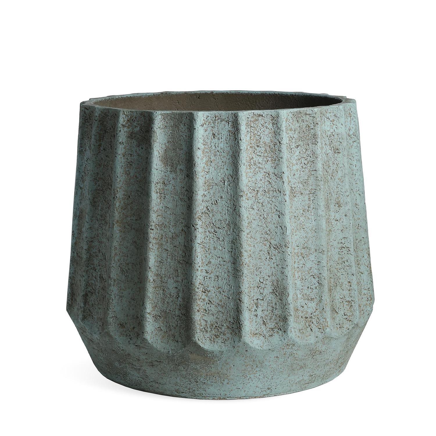 Ribbed Cement Drum Pot S Turquoise