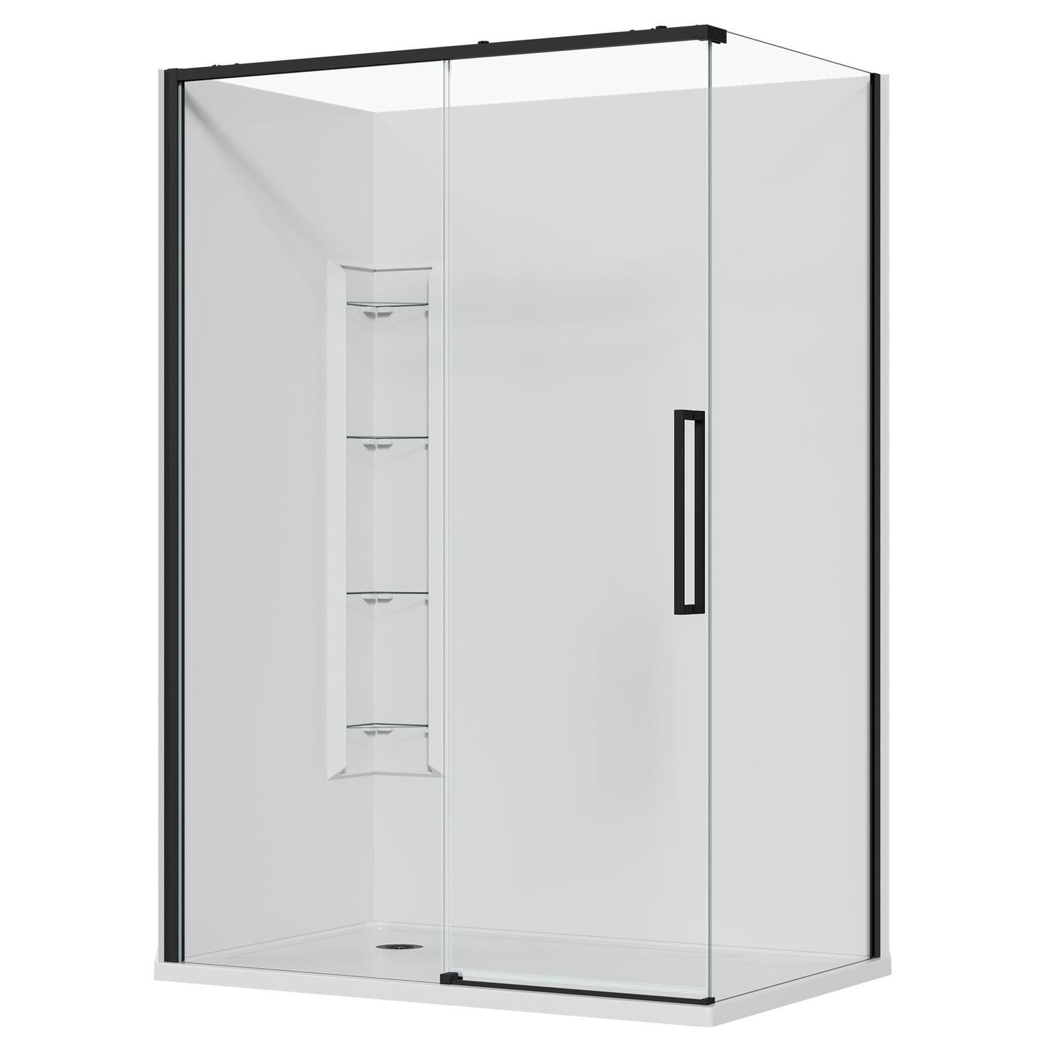 2 Sided Frameless Sliding Corner Mould Acrylic Shower LH 1400 x 915 x 2040mm Black