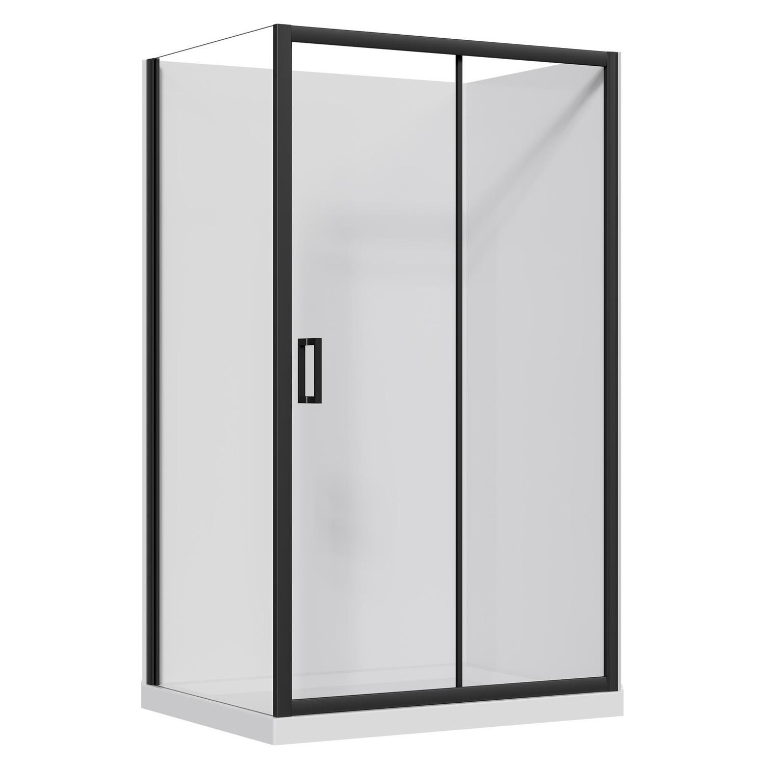 2 Sided Slider Flat Wall Acrylic Shower RH 1200 x 900 x 2015mm Black