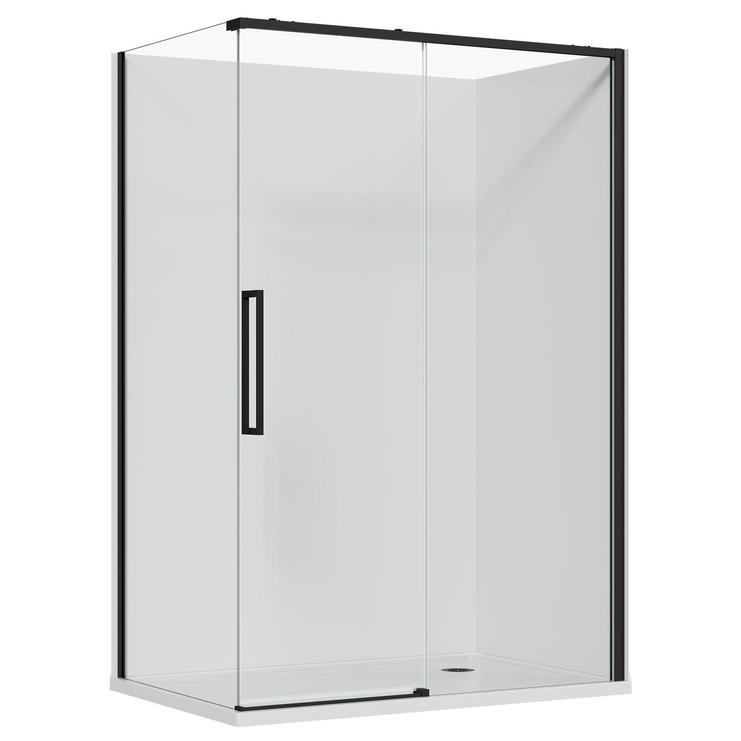 2 Sided Frameless Sliding Flat Wall Acrylic Shower RH 1400 x 915 x 2040mm Black